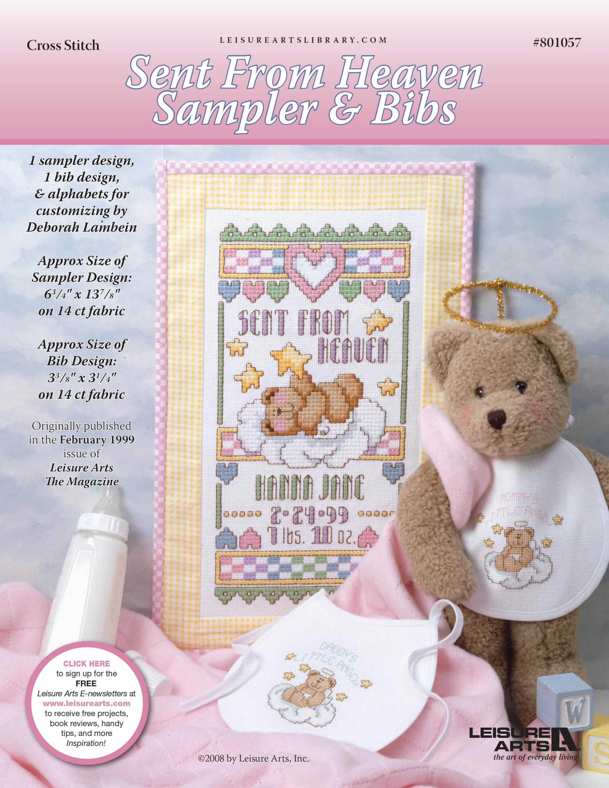 Leisure Arts Sent From Heaven Wall Hanging Bibs Cross Stitch ePattern