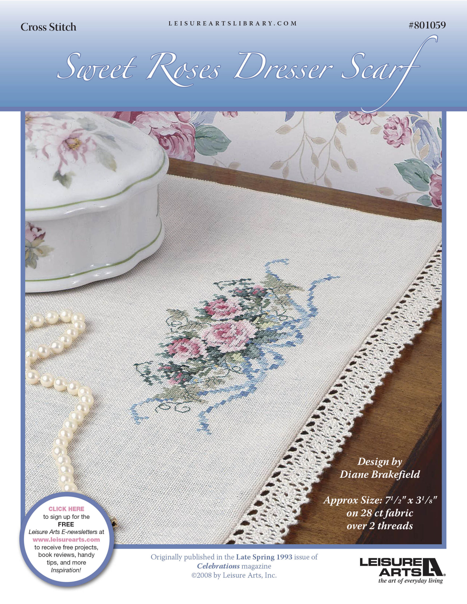 Leisure Arts Sweet Roses Dresser Scarf Cross Stitch ePattern