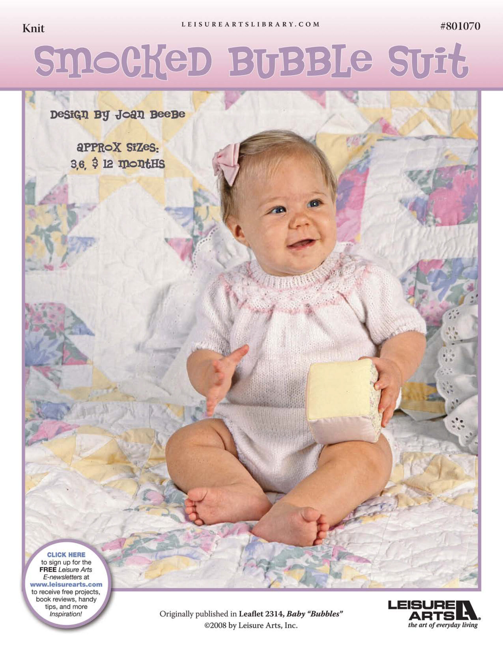 Leisure Arts Baby Bubbles Smocked Suit Knit ePattern