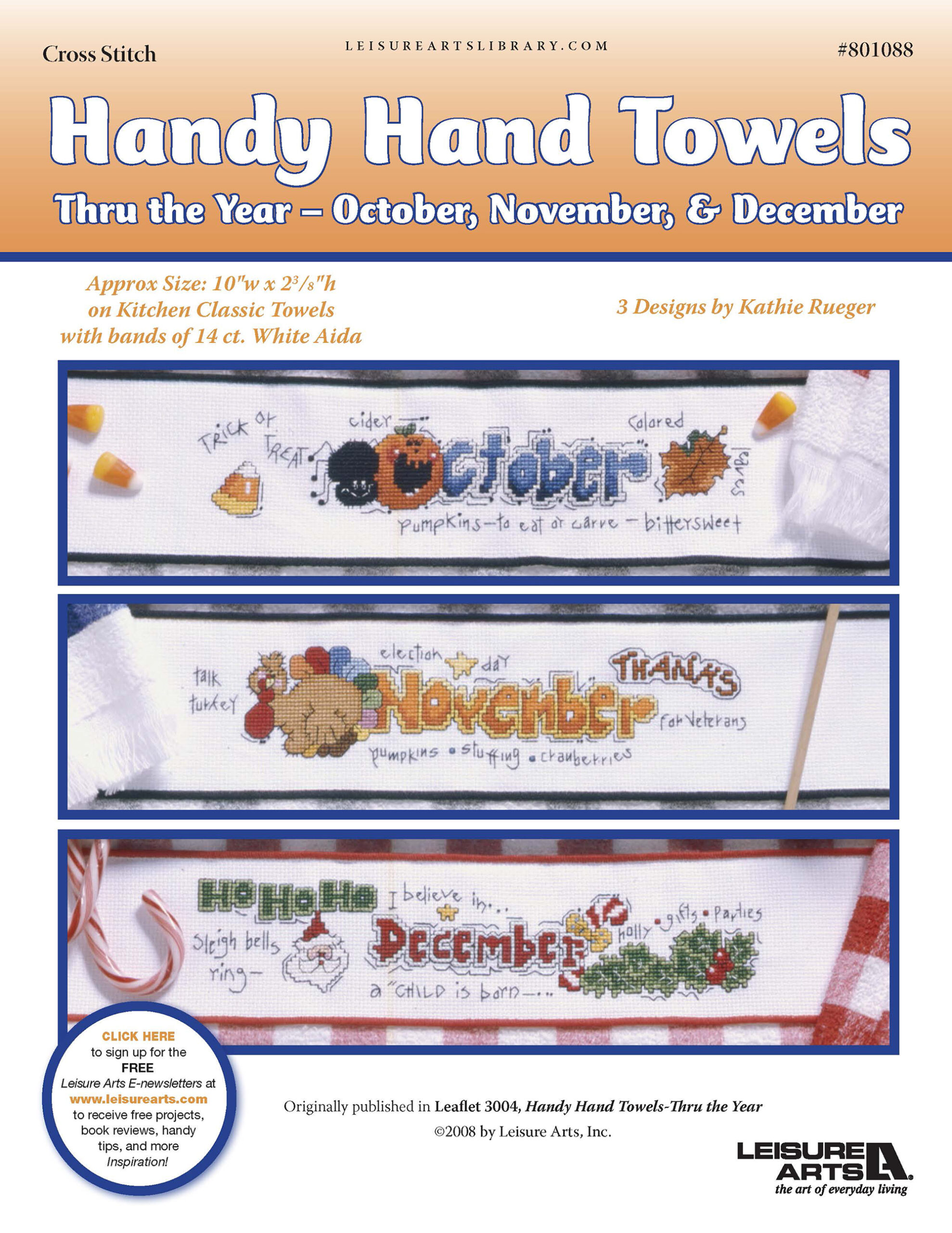 Leisure Arts Handy Hand Towels 4 Oct Nov Dec Cross Stitch ePattern