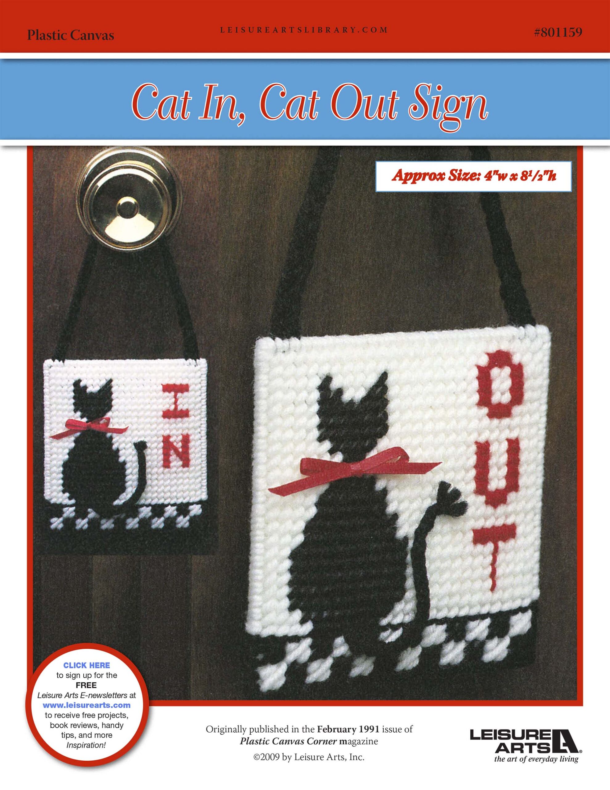 Leisure Arts Cat In Cat Out Sign Plastic Canvas ePattern