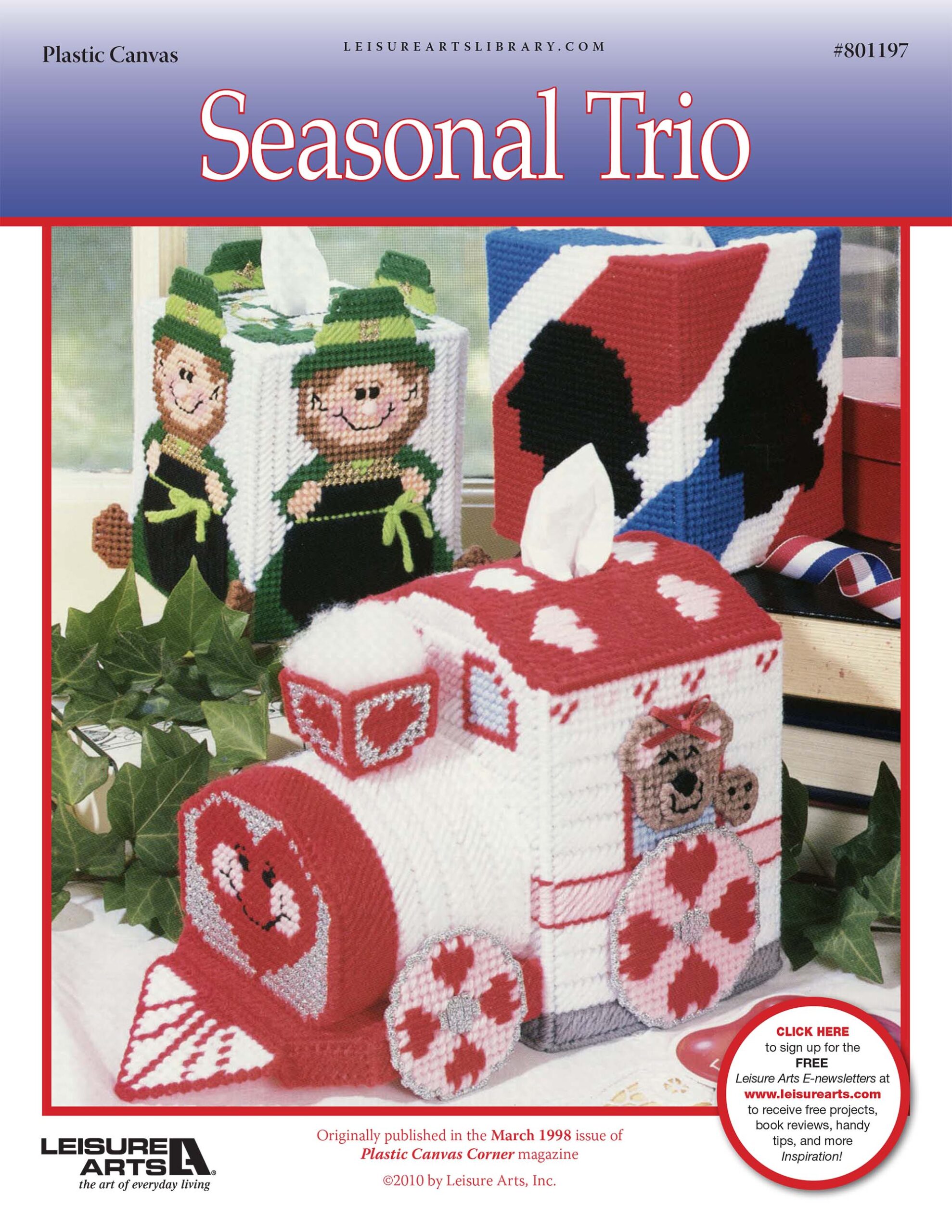 Leisure Arts Seasonal Trio Tissue Box Covers Plastic Canvas ePattern