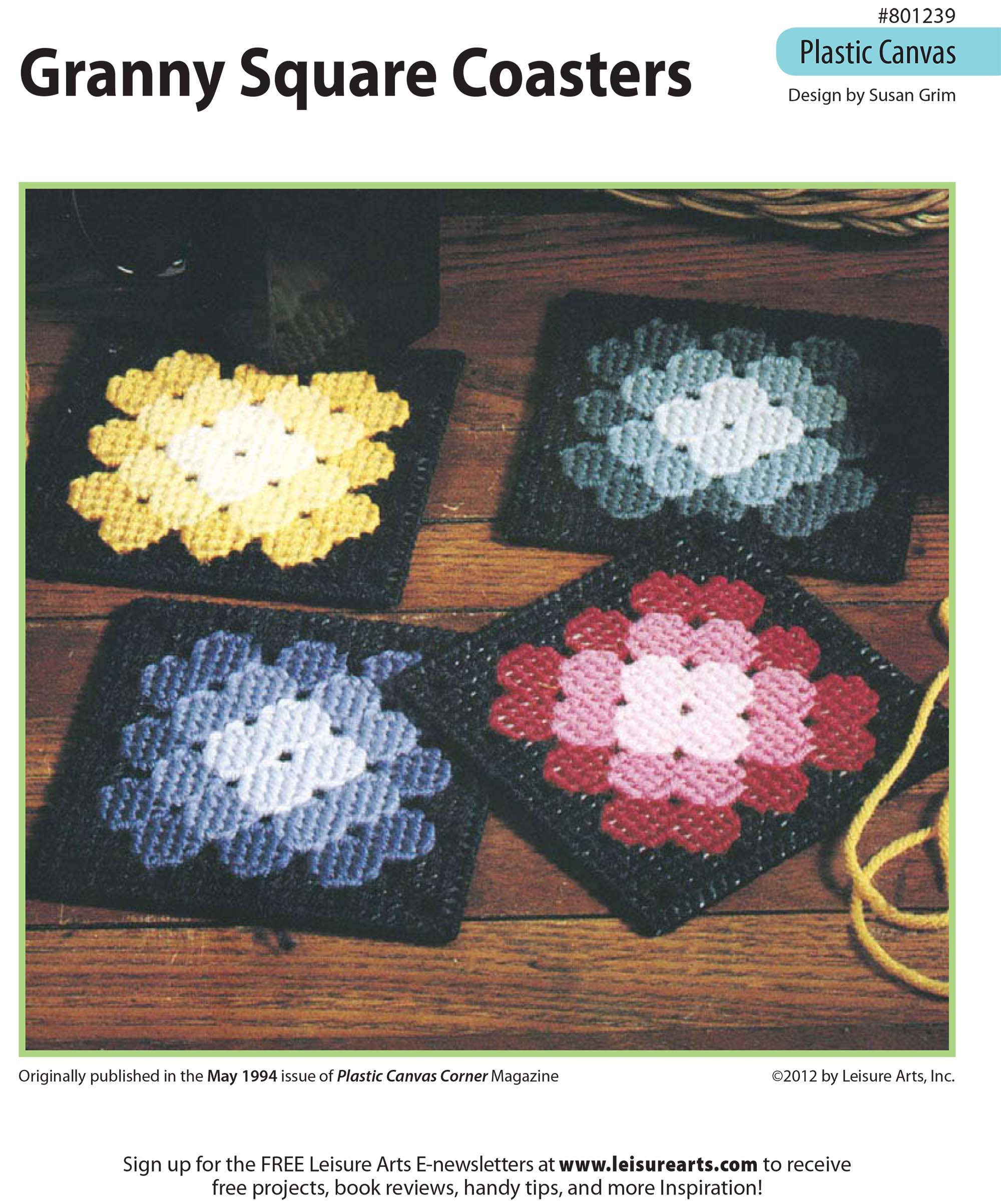Leisure Arts Granny Square Coasters Plastic Canvas ePattern