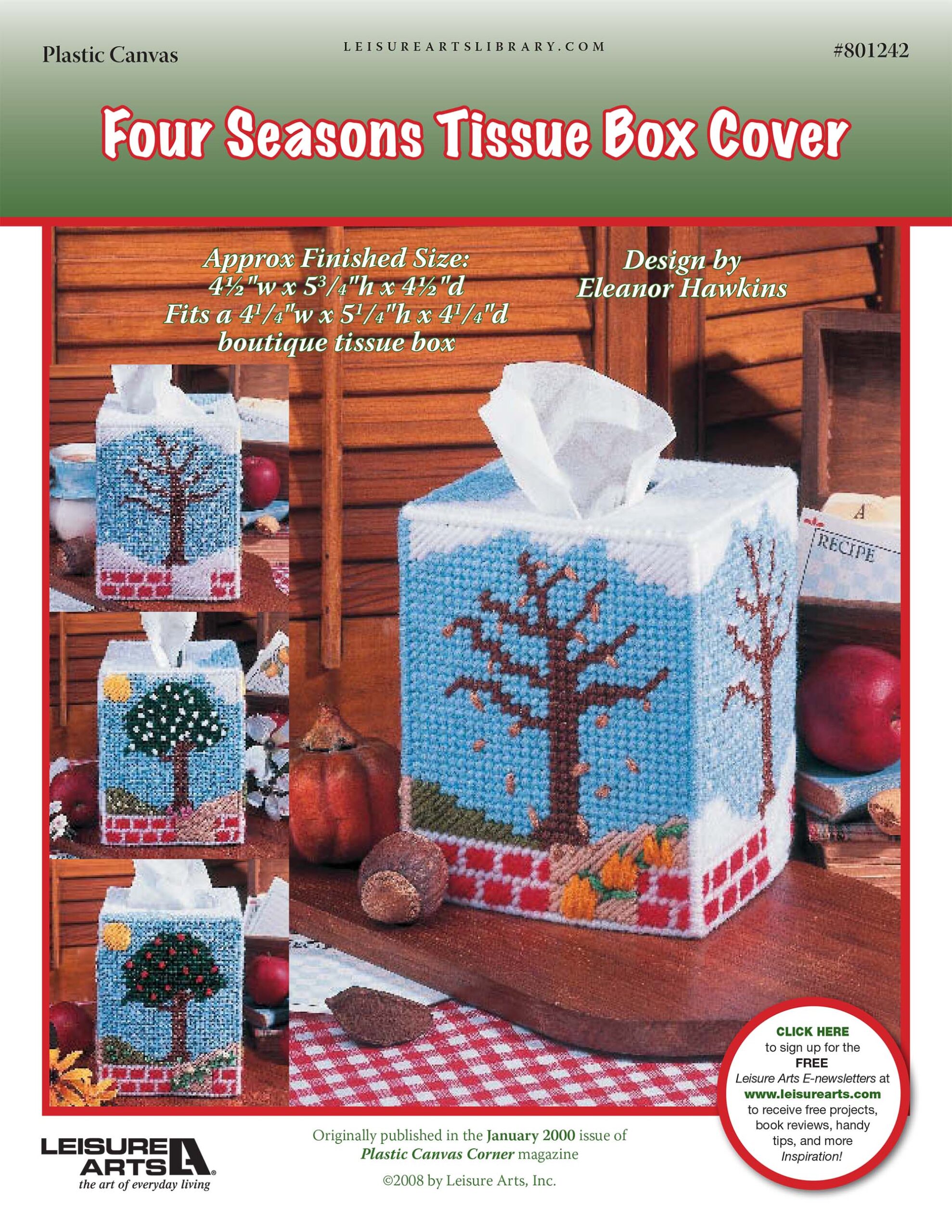 Leisure Arts Four Seasons Tissue Box Cover Plastic Canvas ePattern