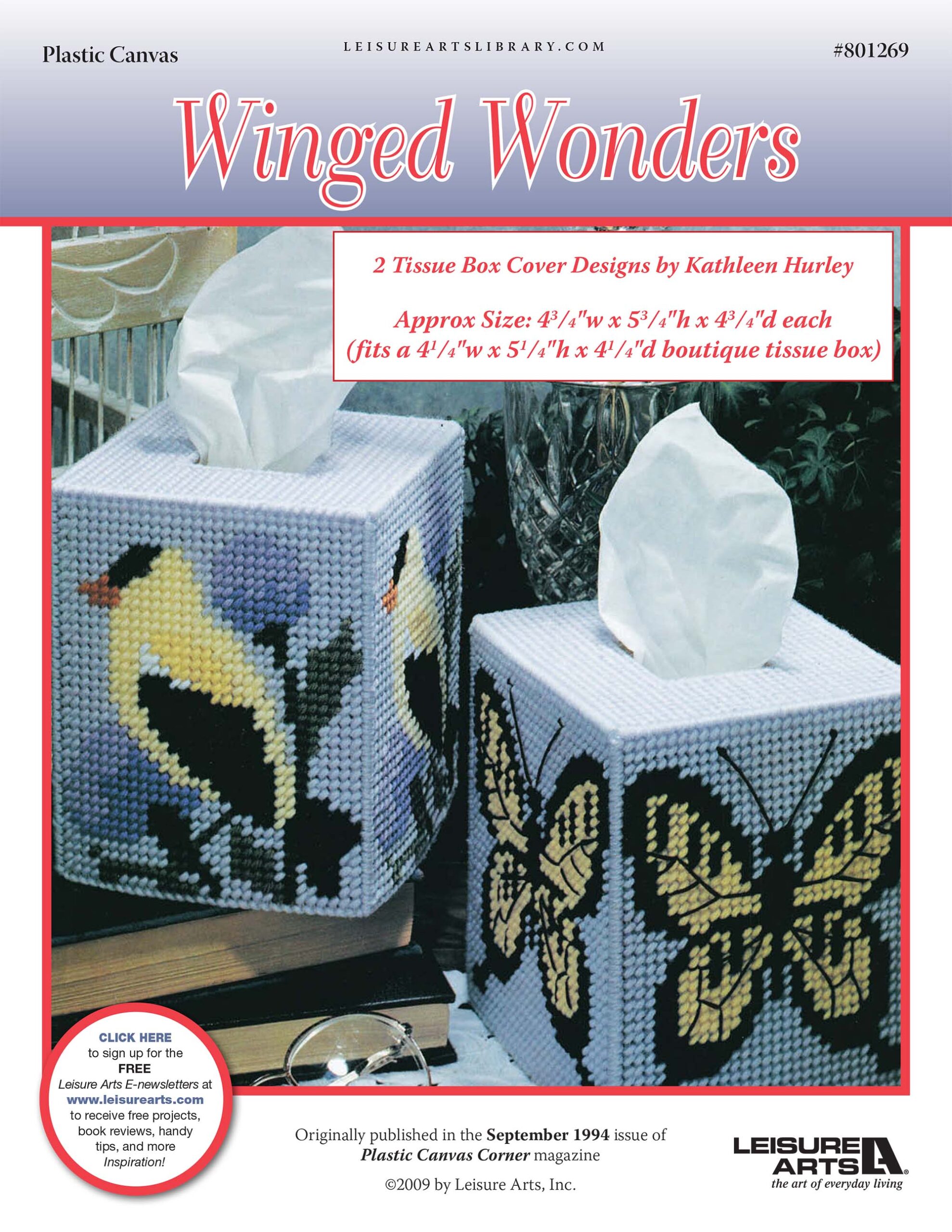 Leisure Arts Winged Wonders Tissue Box Covers Plastic Canvas ePattern