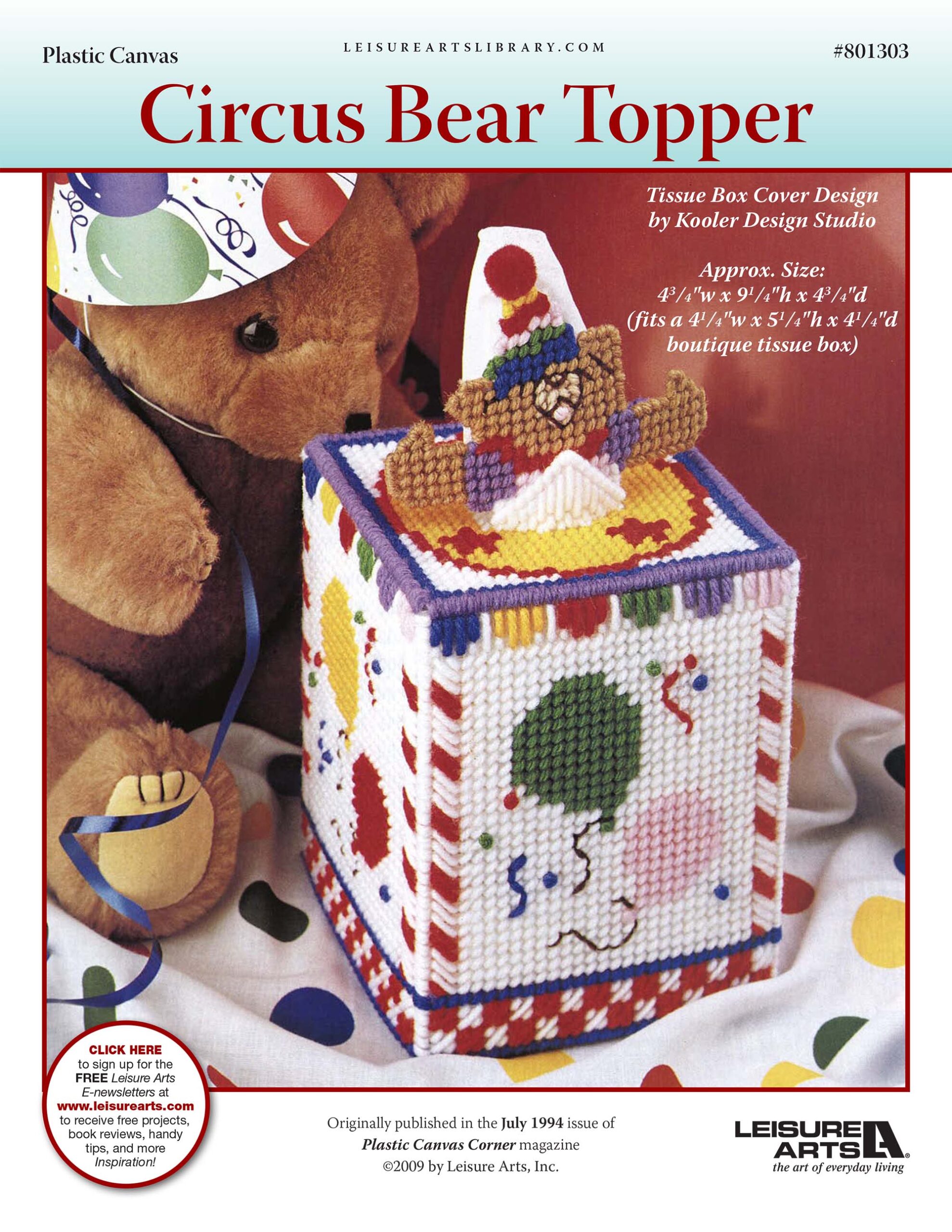 Leisure Arts Circus Bear Topper Plastic Canvas ePattern