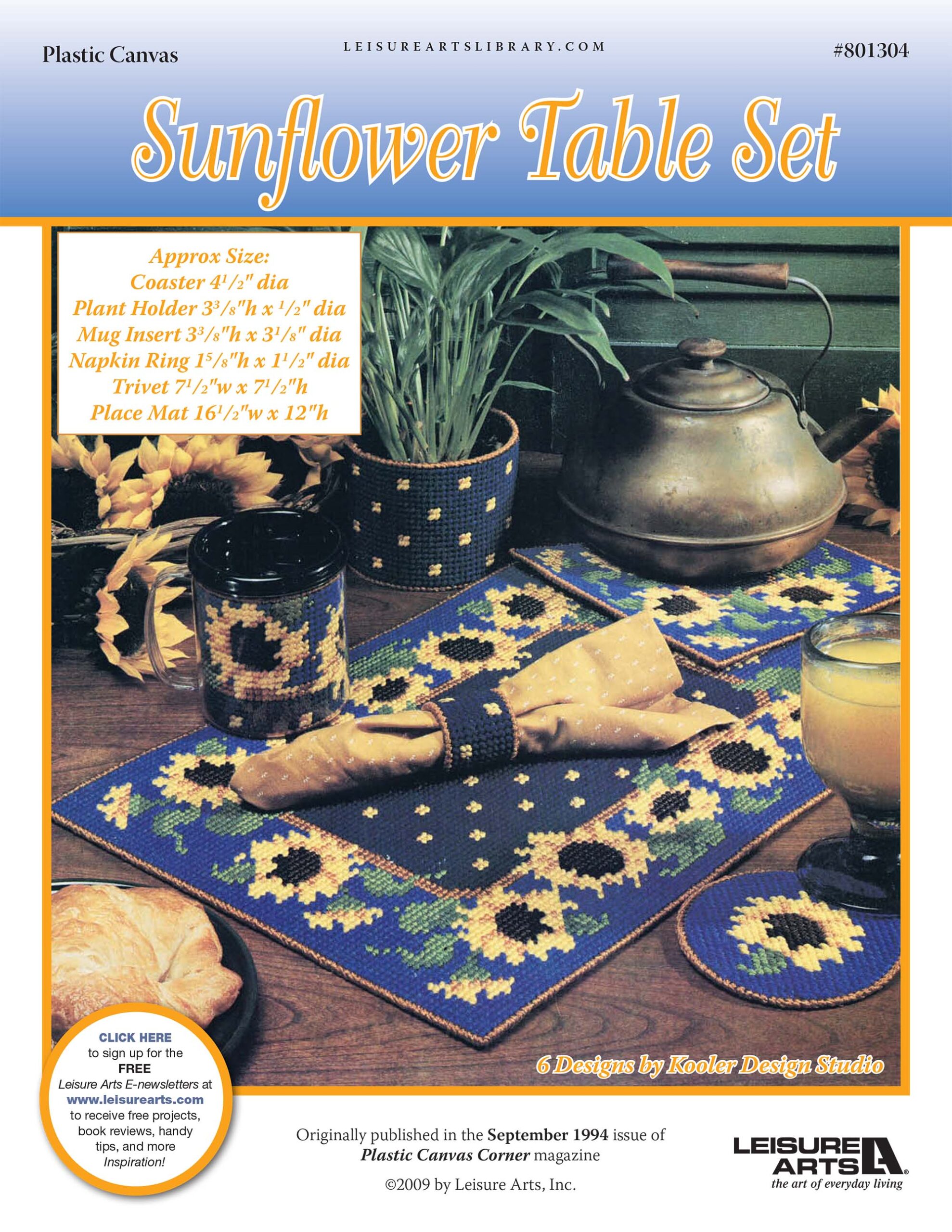 Leisure Arts Sunflower Table Set Plastic Canvas ePattern