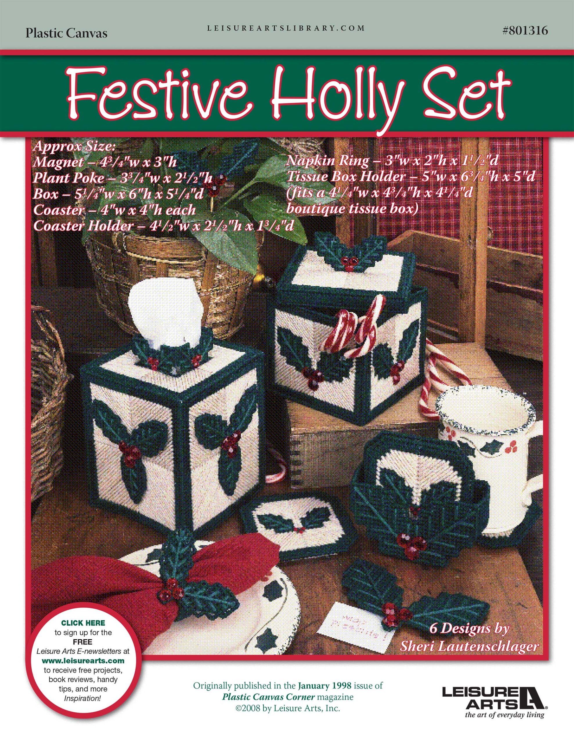 Leisure Arts Festive Holly Set Plastic Canvas ePattern