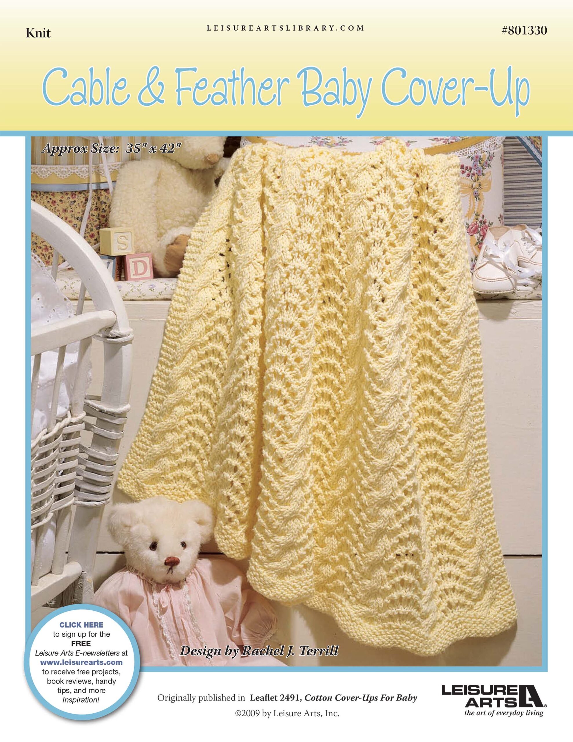 Leisure Arts Cotton Cover Ups Cable Feather Baby Blanket Knit ePattern