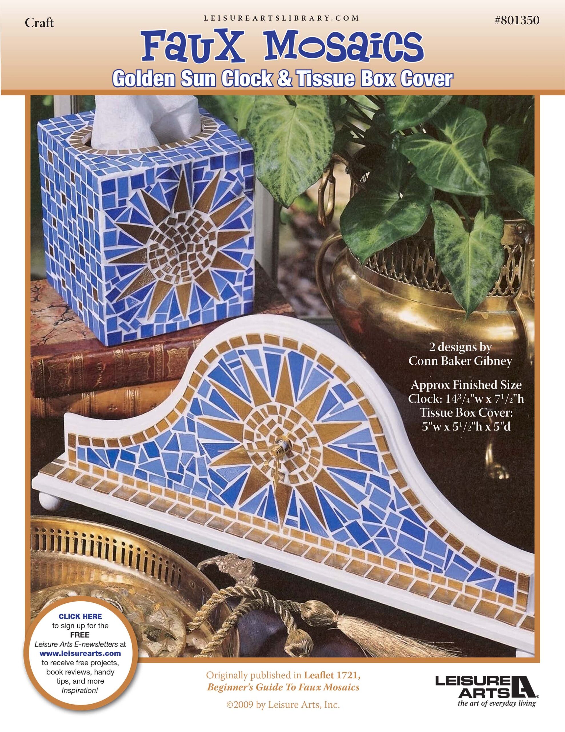 Leisure Arts Mosaic Golden Sun Clock Tissue Box Cover ePattern