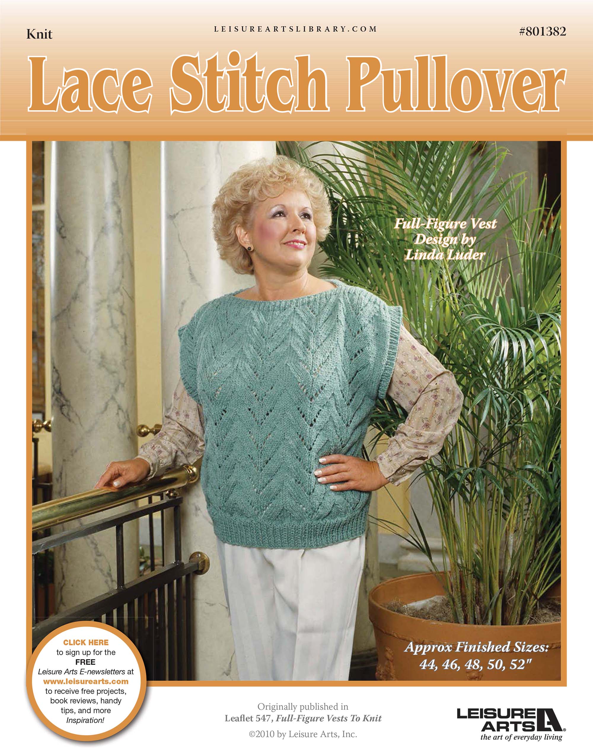 Leisure Arts FullFigure Vests To Knit Lace Stitch Pullover ePattern