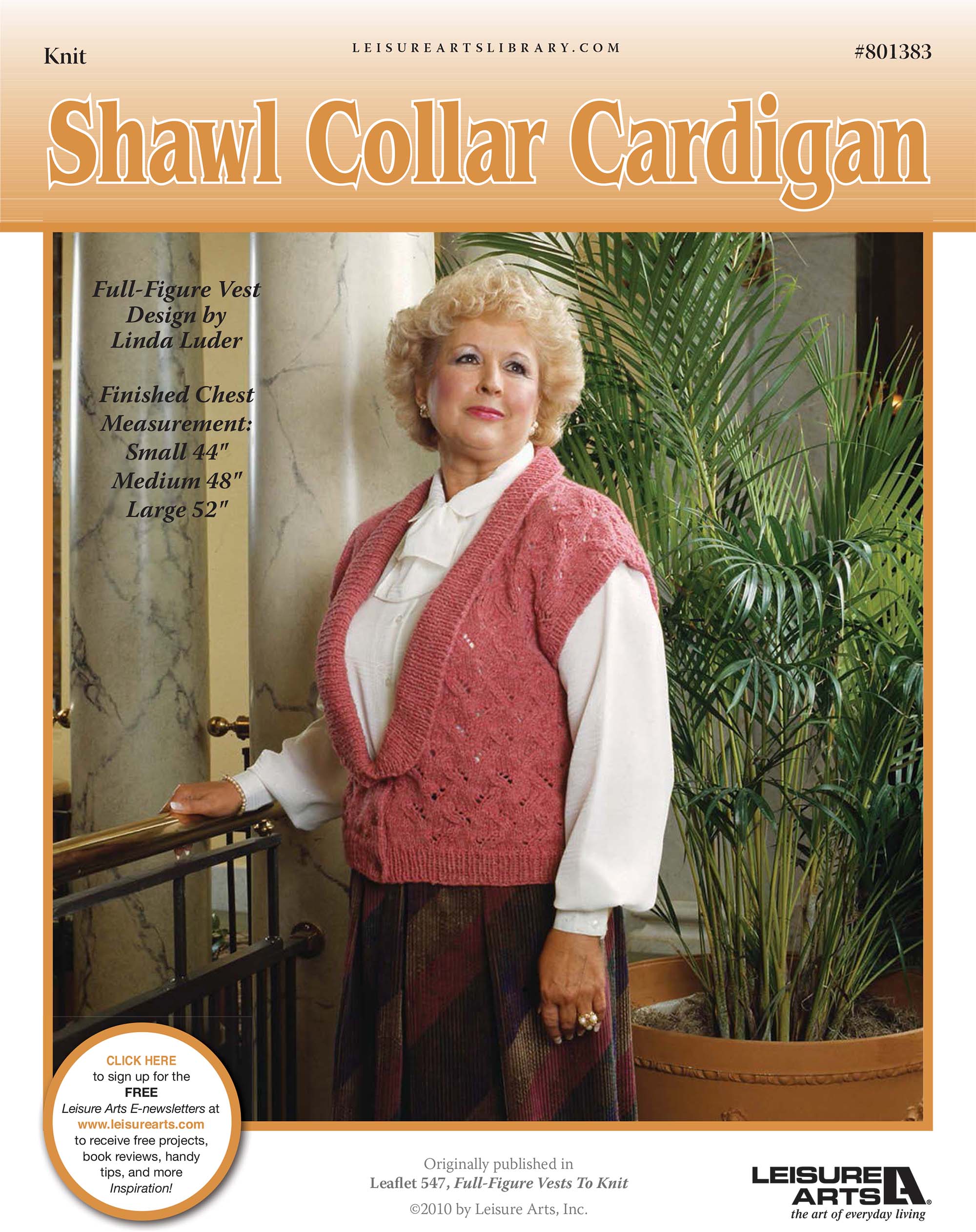 Leisure Arts FullFigure Vests To Knit Shawl Collar Cardigan ePattern