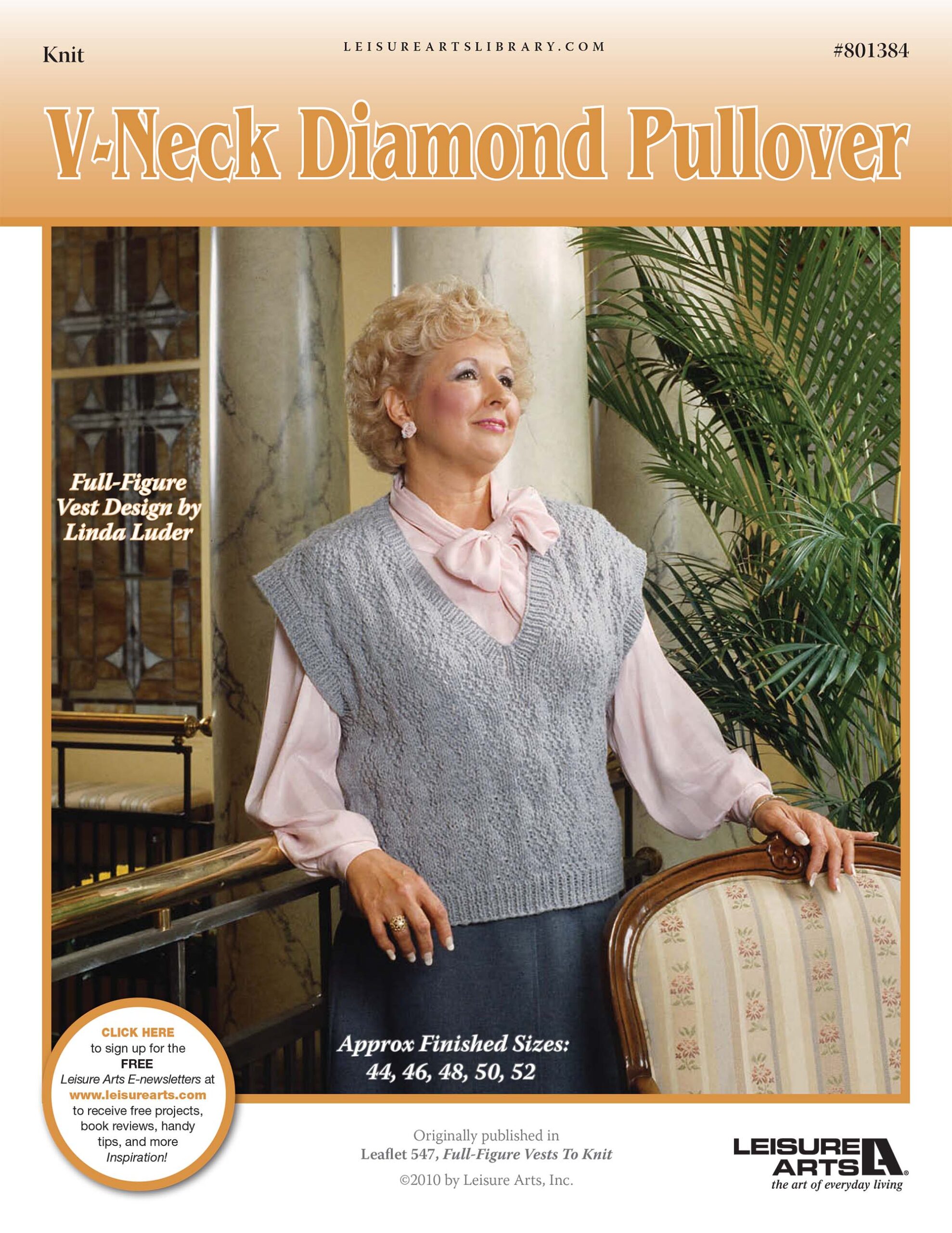 Leisure Arts FullFigure Vests To Knit V Neck Diamond Pullover ePattern