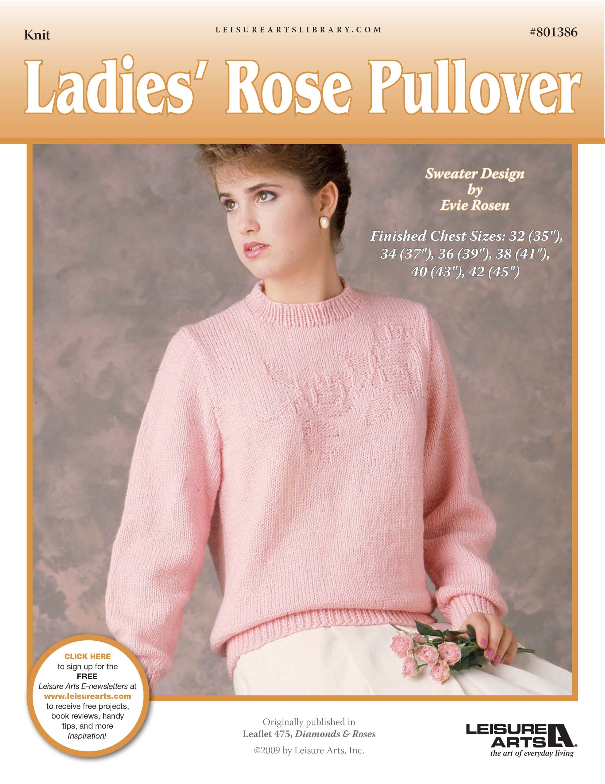 Leisure Arts Diamonds Roses Ladies Rose Pullover Knit ePattern