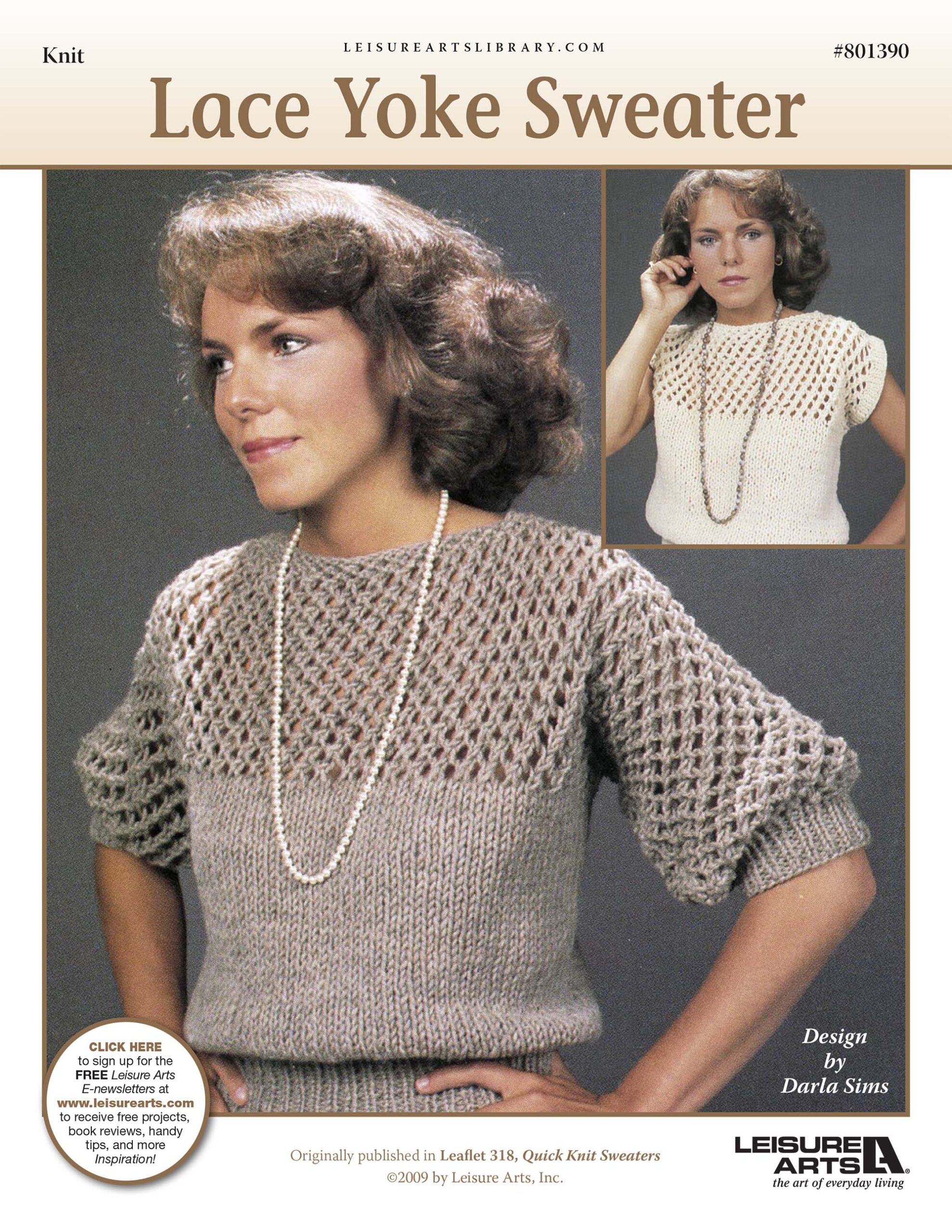 Leisure Arts Quick Knit Sweaters Lace Yoke Knit ePattern