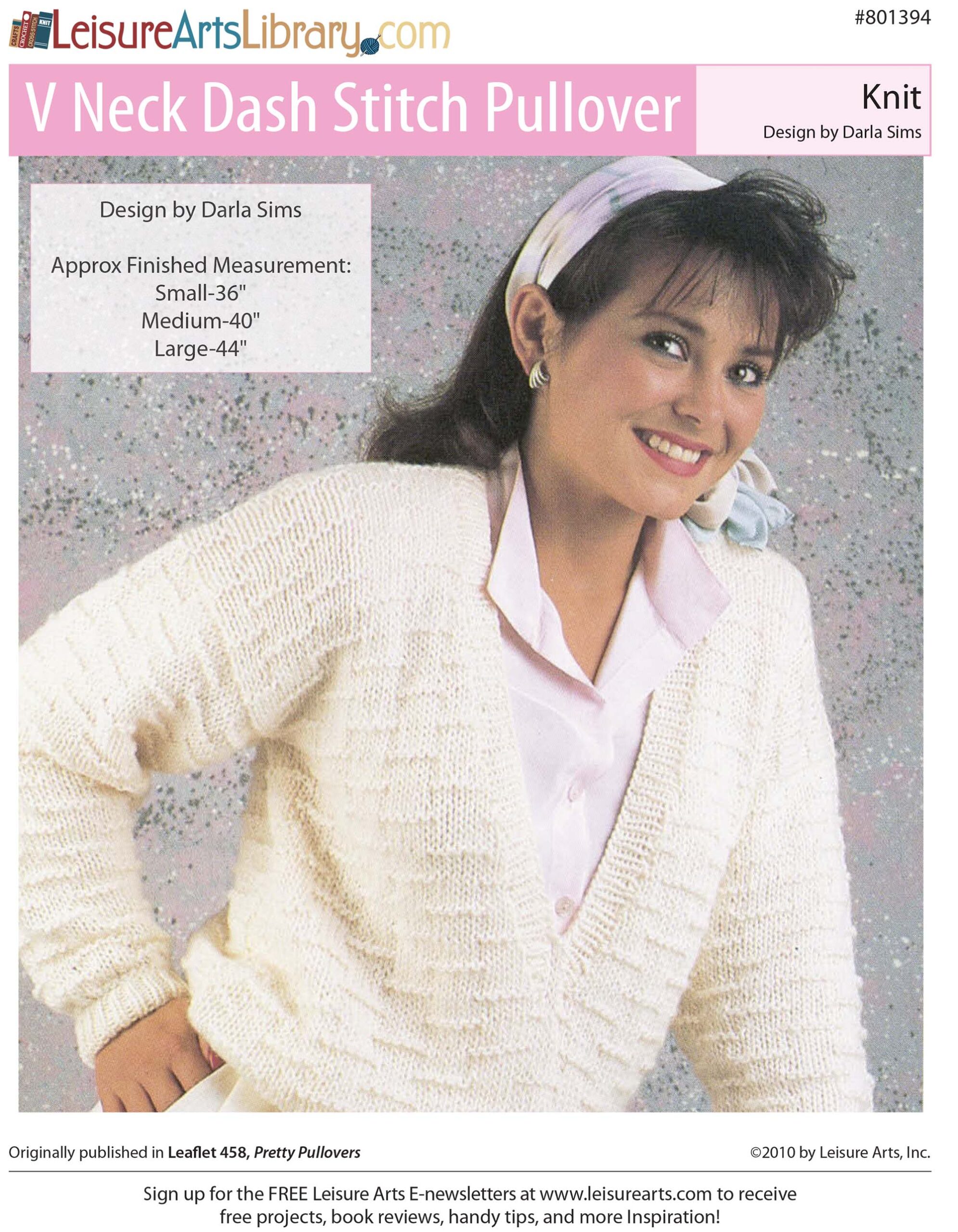 Leisure Arts Pretty Pullovers V Neck Dash Stitch Pullover Knit ePattern