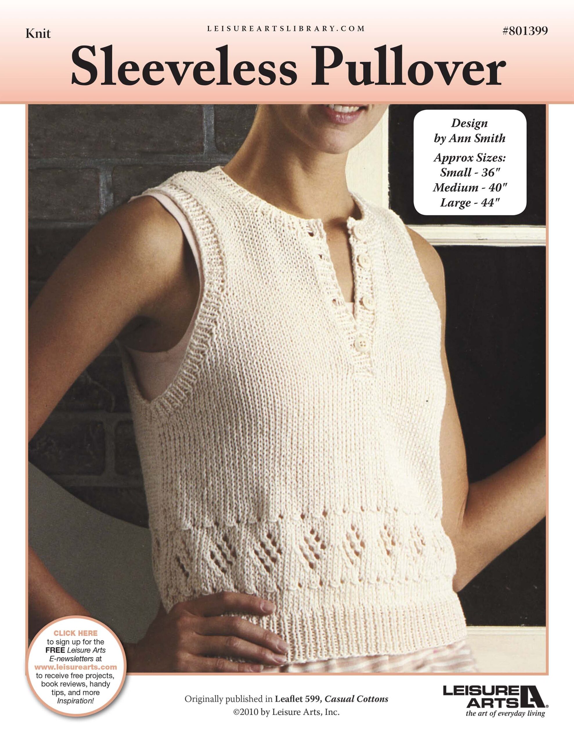 Leisure Arts Casual Cottons Sleeveless Pullover Knit ePattern
