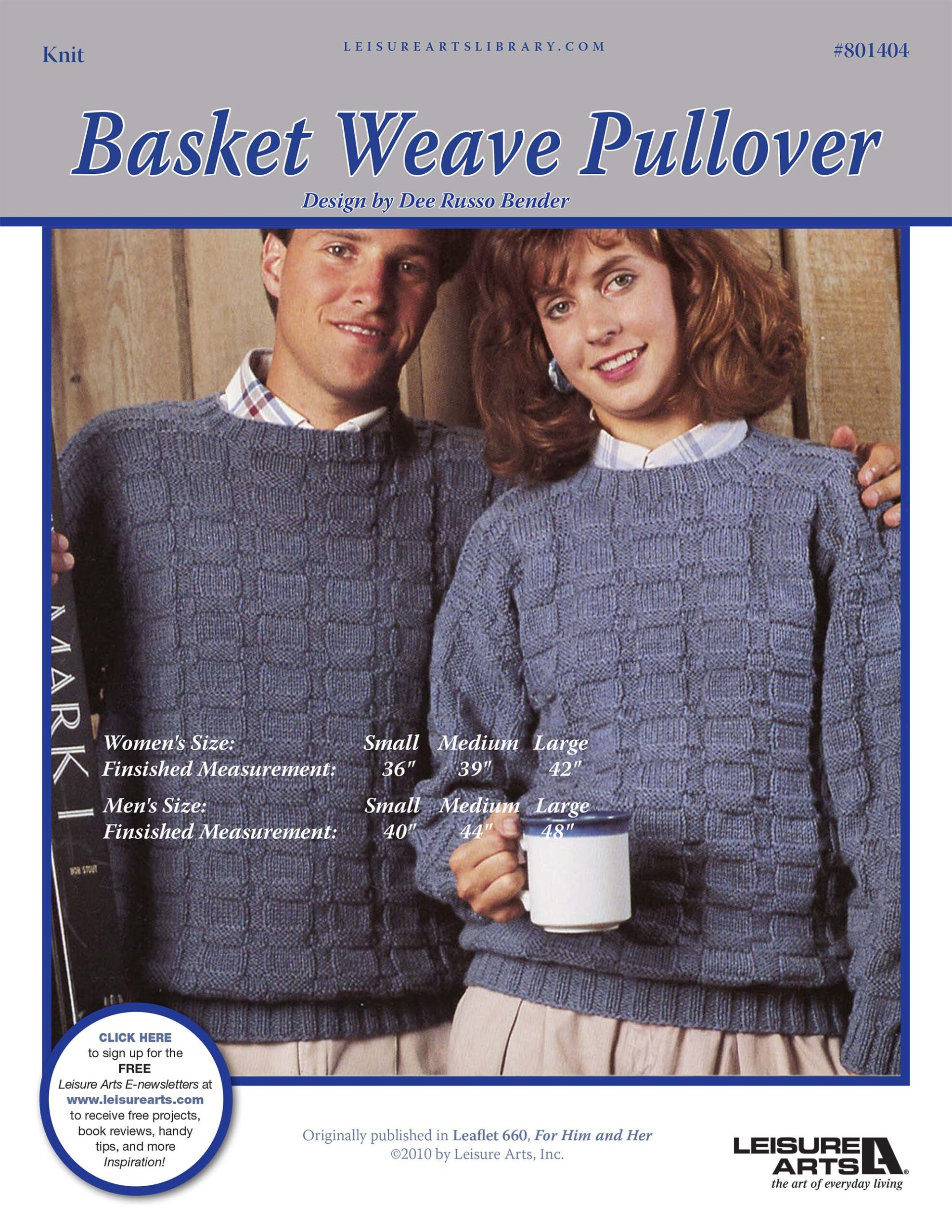 Leisure Arts For Him and Her Basketweave Pullover Knit ePattern