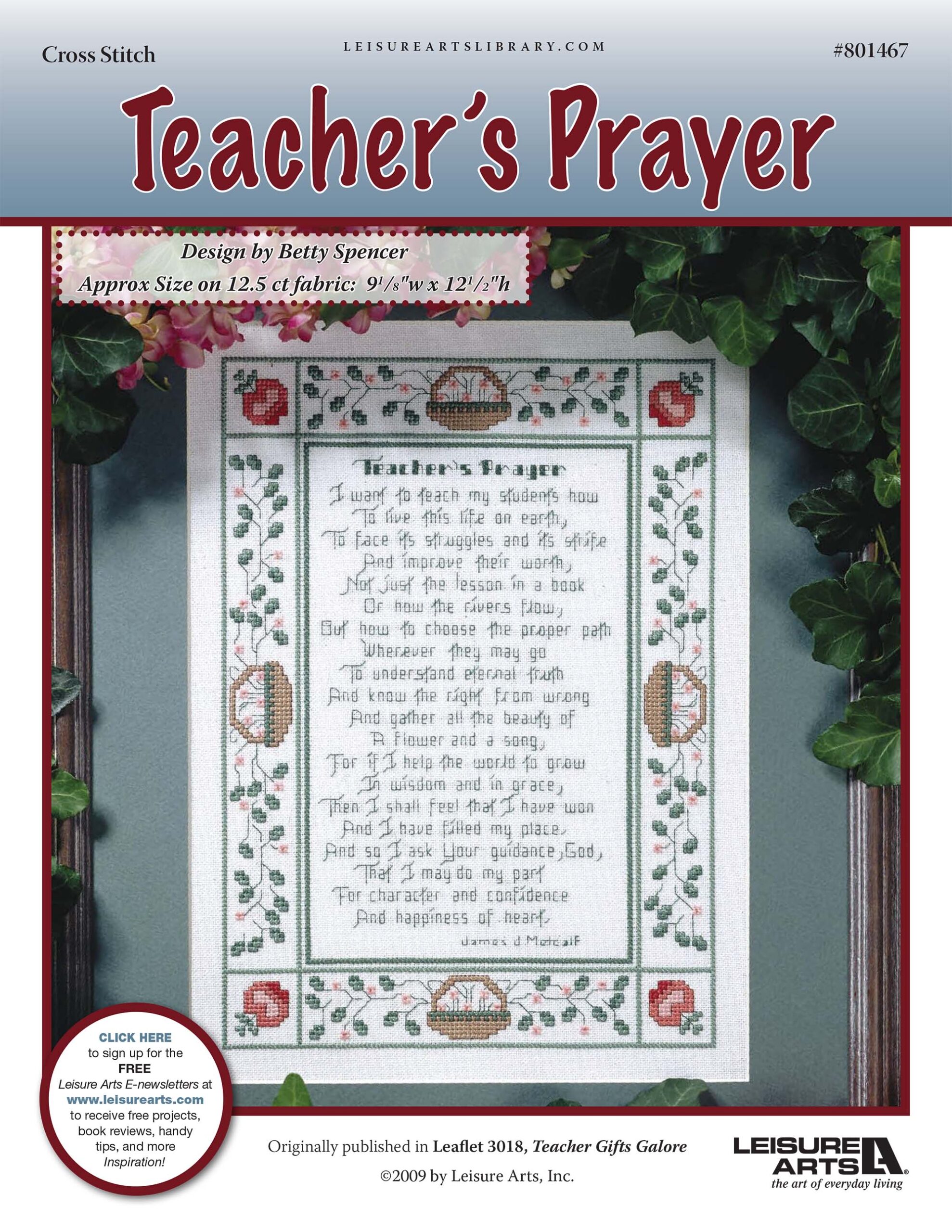 Leisure Arts Teachers Prayer Cross Stitch ePattern