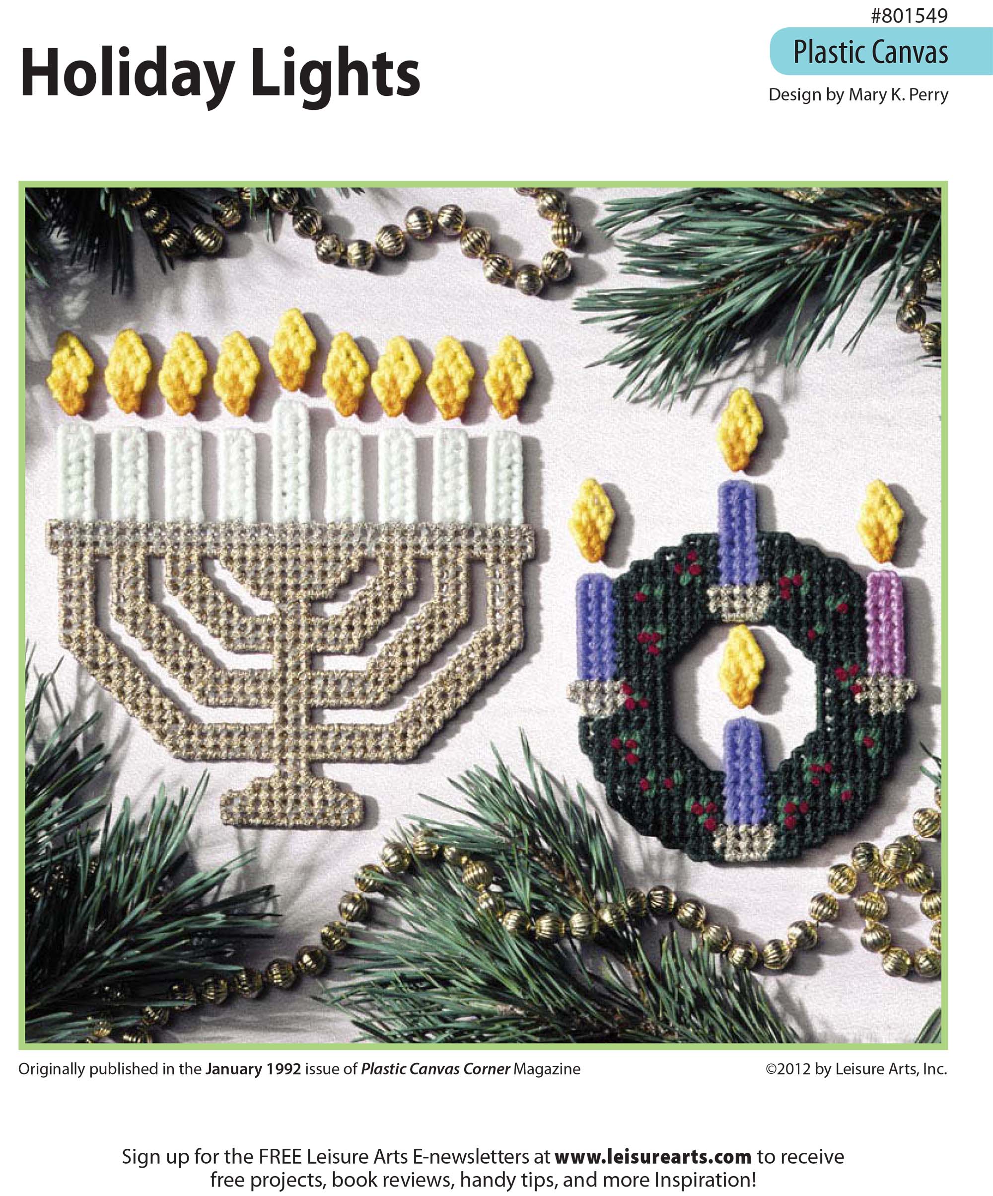 Leisure Arts Holiday Lights Menorah Advent Wreath Plastic Canvas ePattern