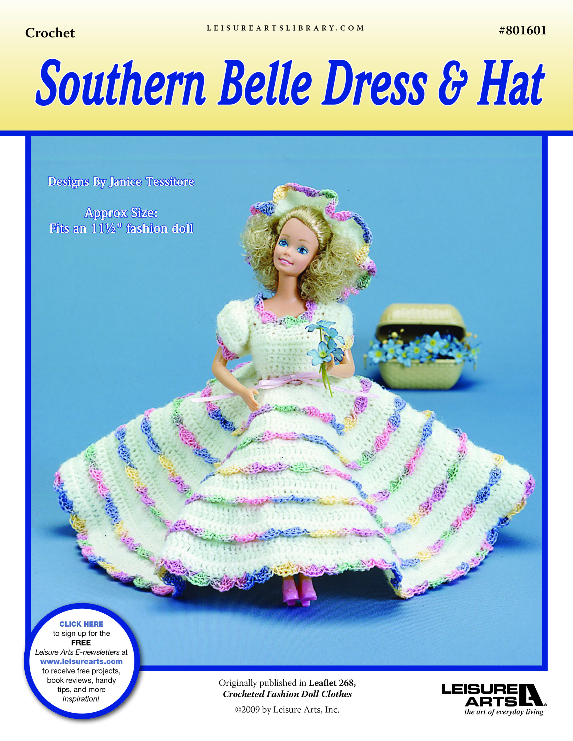 Leisure Arts Fashion Doll Clothes Southern Belle Dress and Hat Crochet ePattern