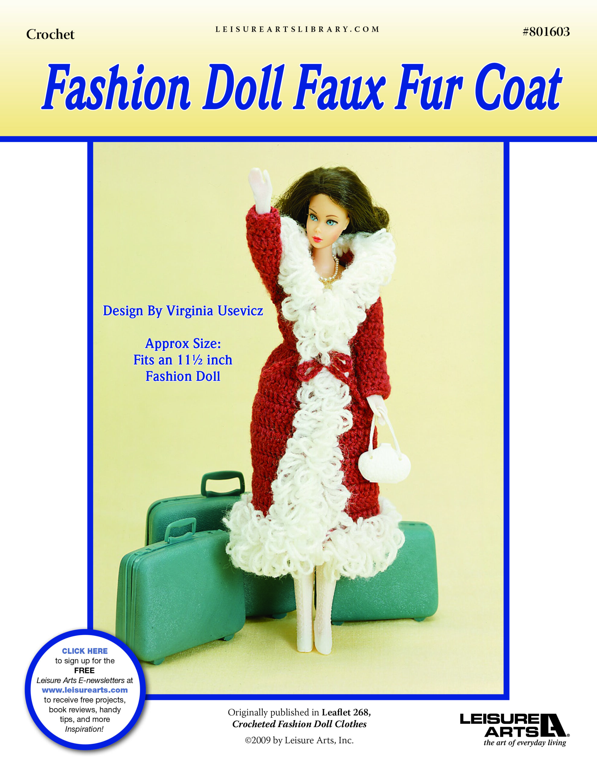 Leisure Arts Fashion Doll Clothes Faux Fur Coat Crochet ePattern