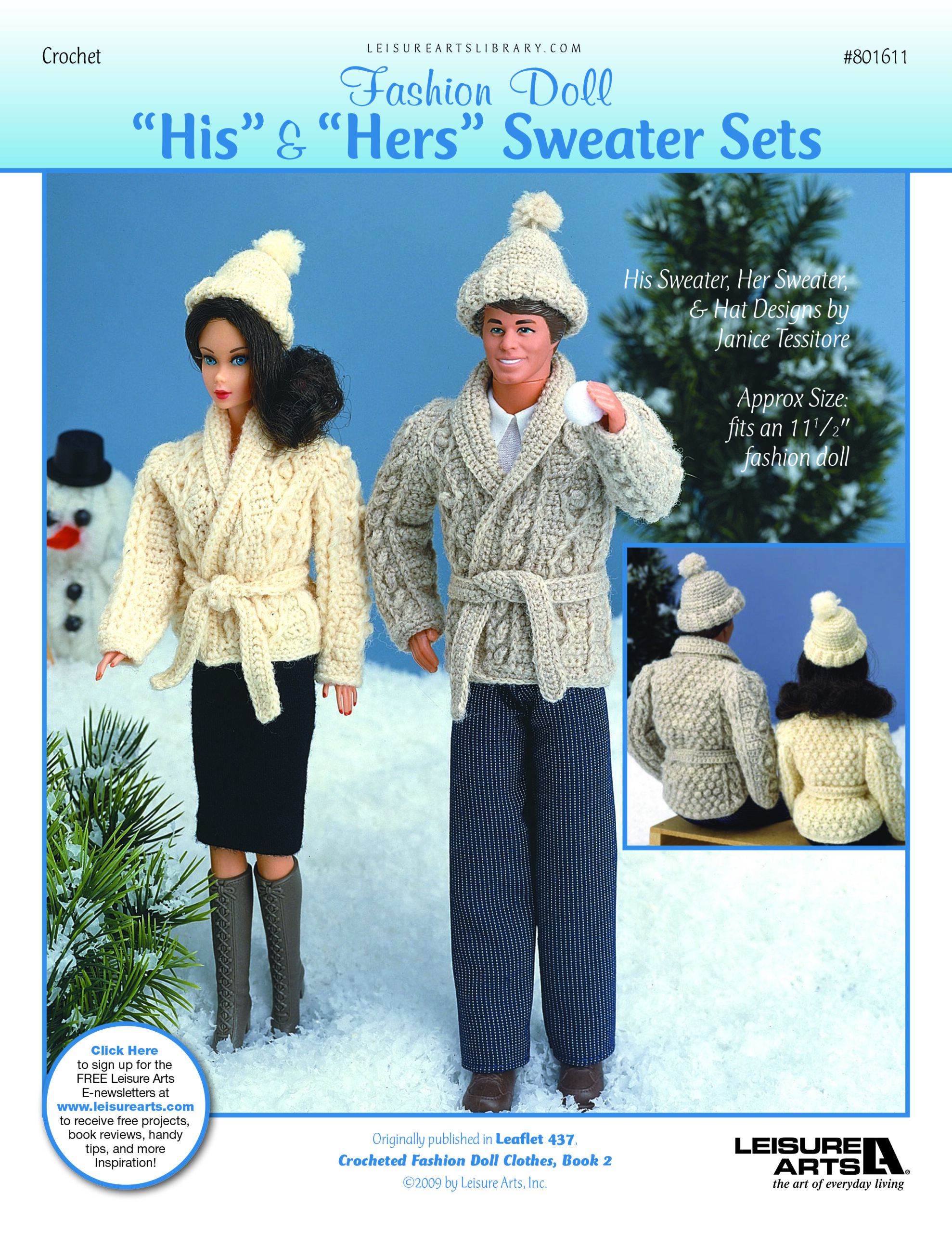 Leisure Arts Fashion Doll Clothes Book 2 His Hers Aran Sweater Set Crochet ePattern