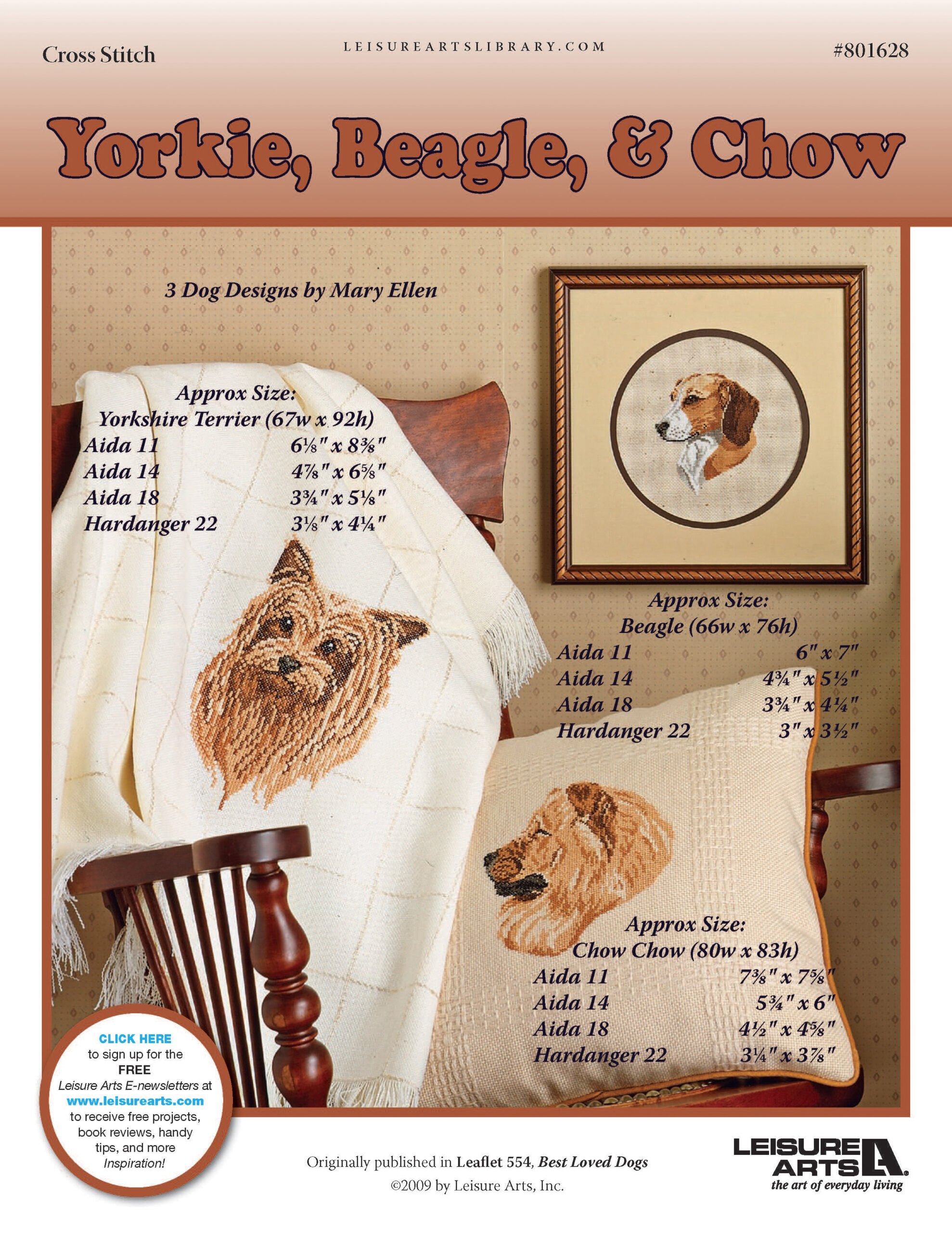 Leisure Arts Yorkie Beagle Chow Cross Stitch ePattern