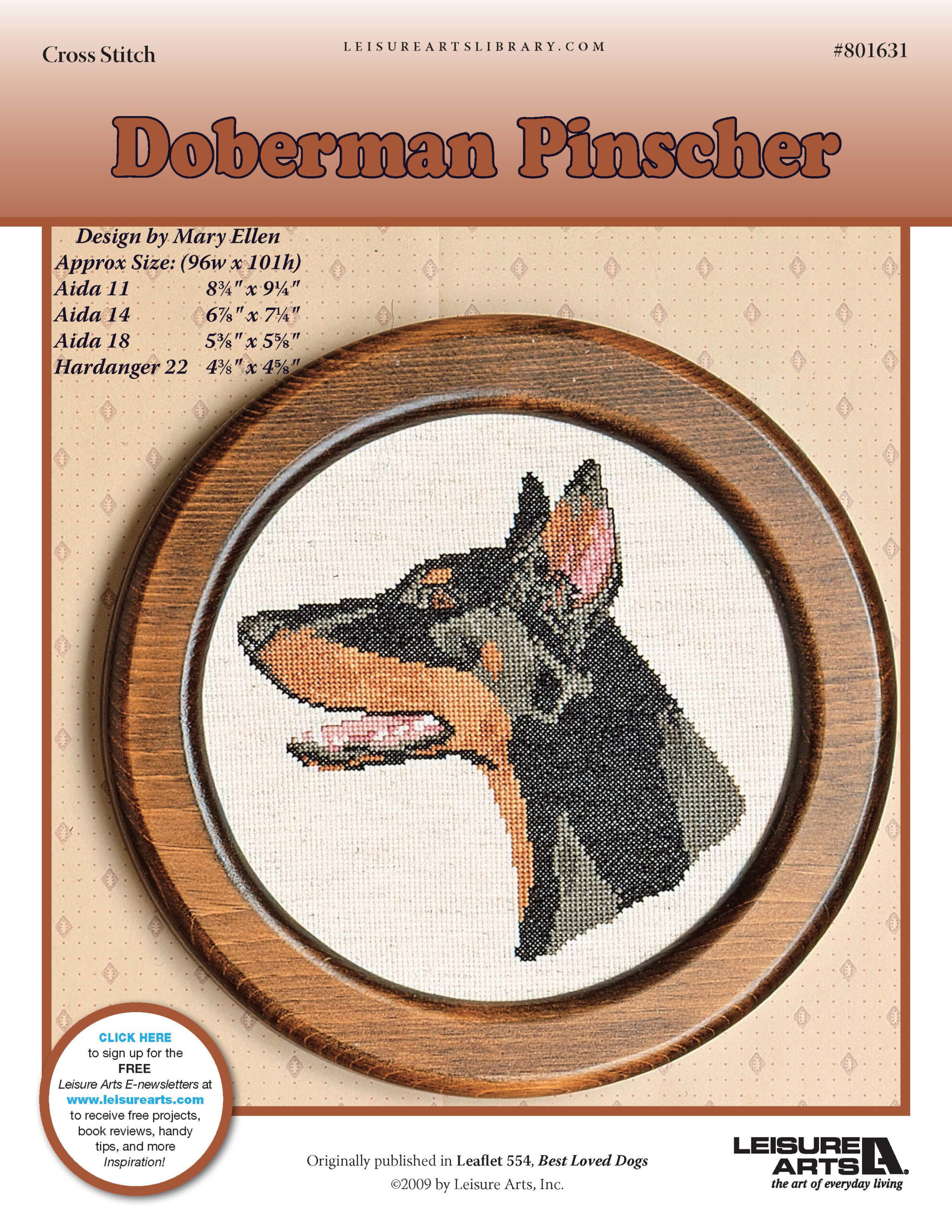 Leisure Arts Doberman Pinscher Cross Stitch ePattern
