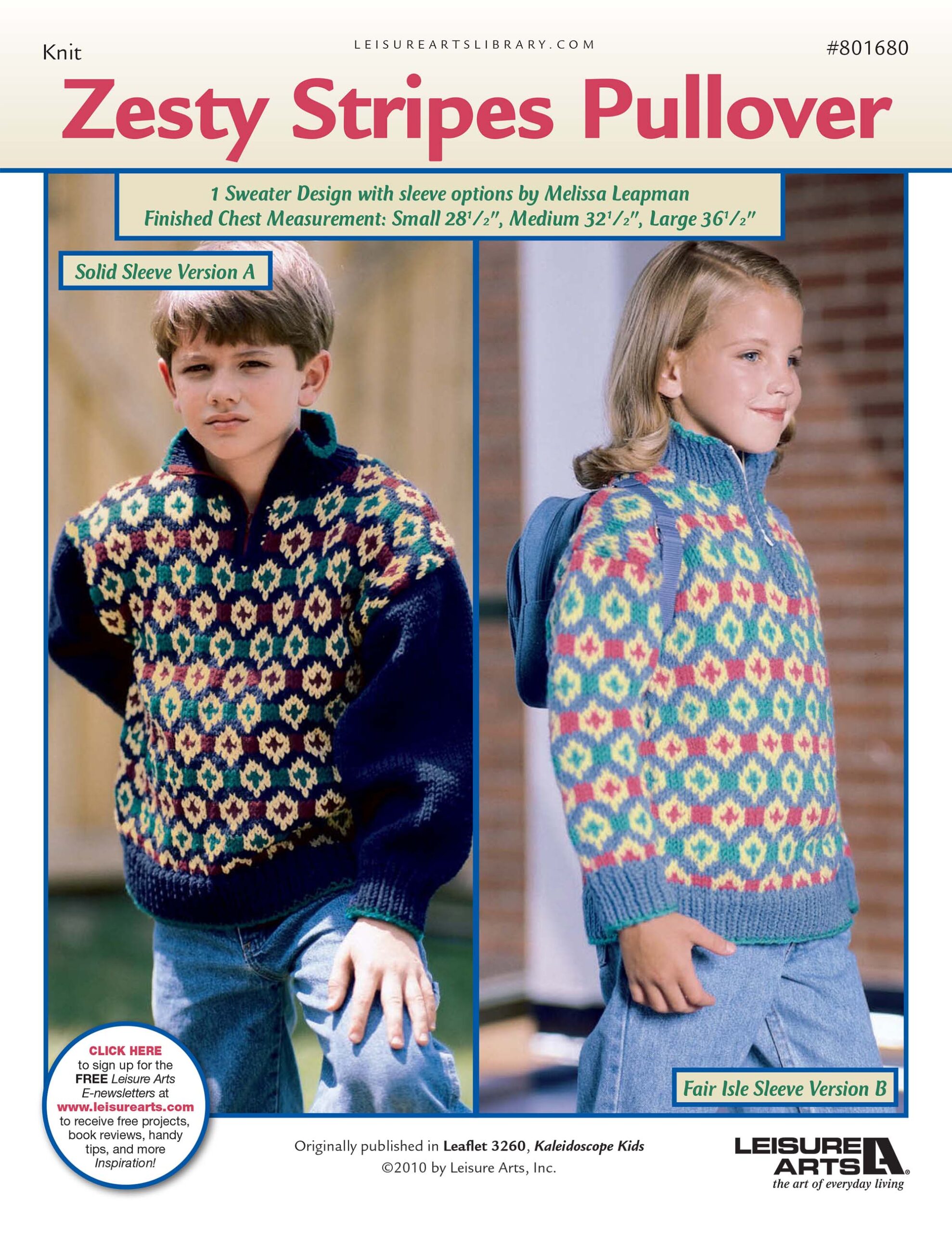 Leisure Arts Kaleidoscope Kids Zesty Stripes Pullovers Knit Digital Pattern
