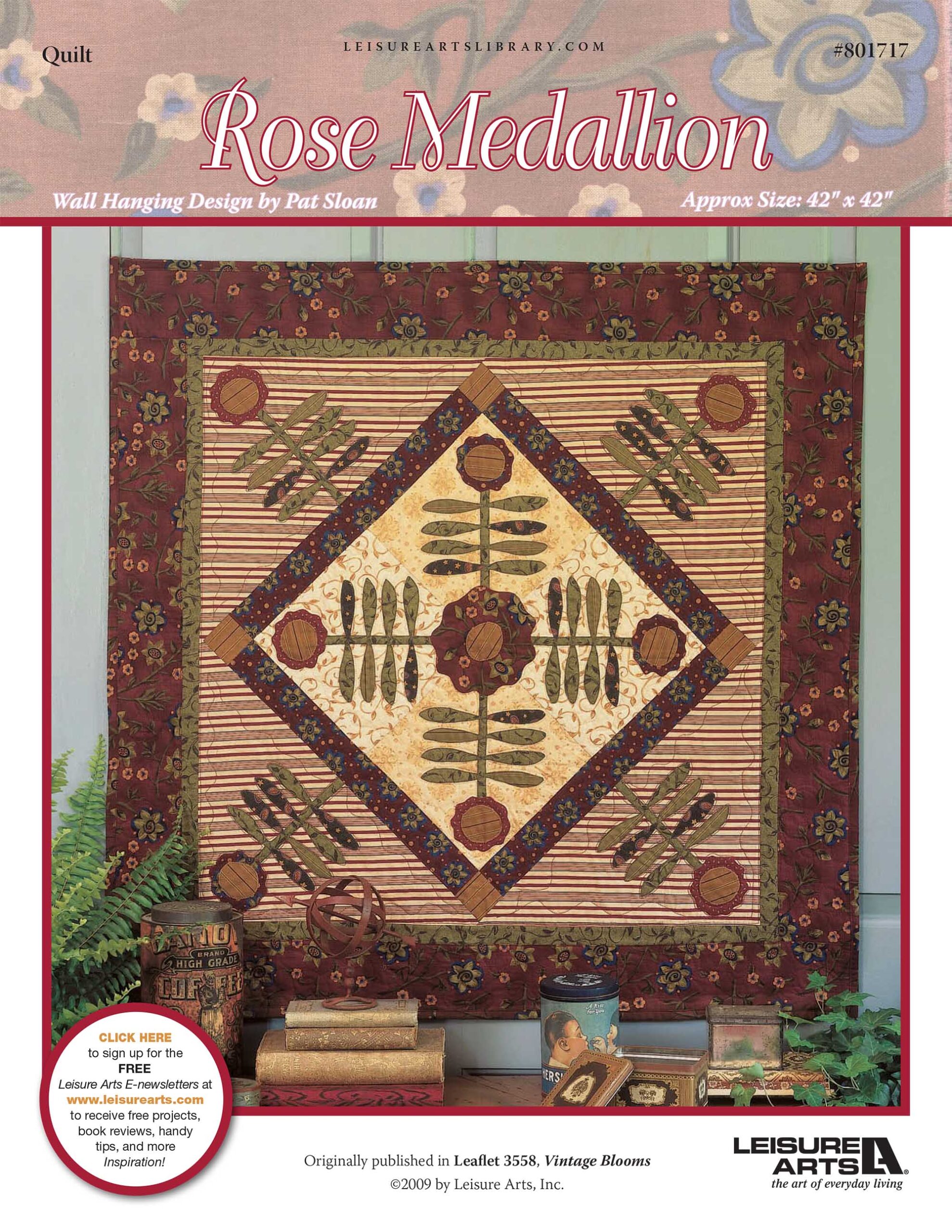 Leisure Arts Vintage Blooms Rose Medallion Wall Hanging Quilt ePattern