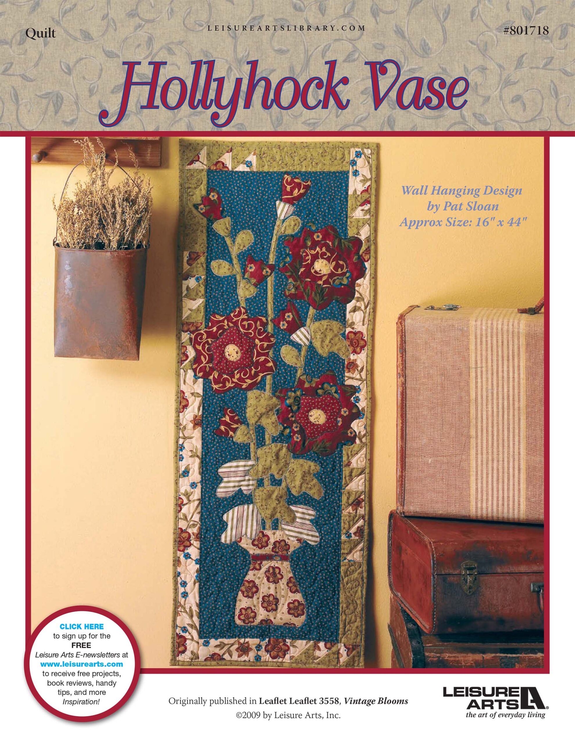 Leisure Arts Vintage Blooms Hollyhock Vase Wall Hanging Quilt ePattern