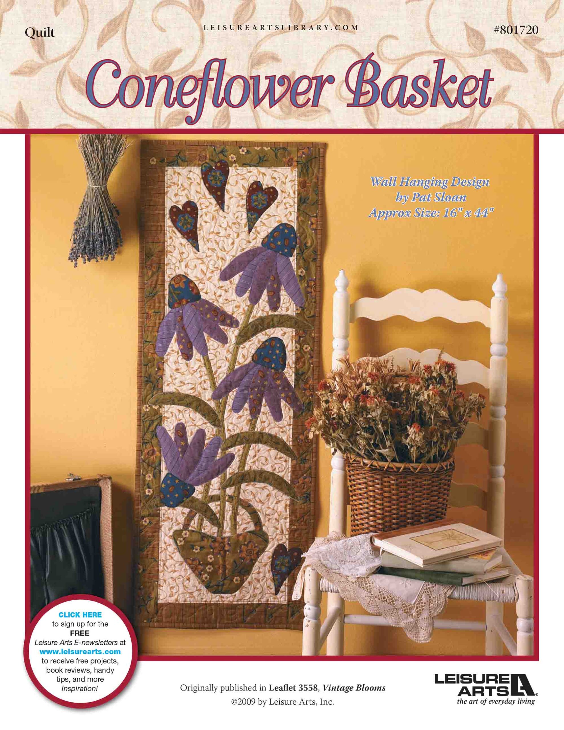 Leisure Arts Vintage Blooms Coneflower Basket Wall Hanging Quilt ePattern