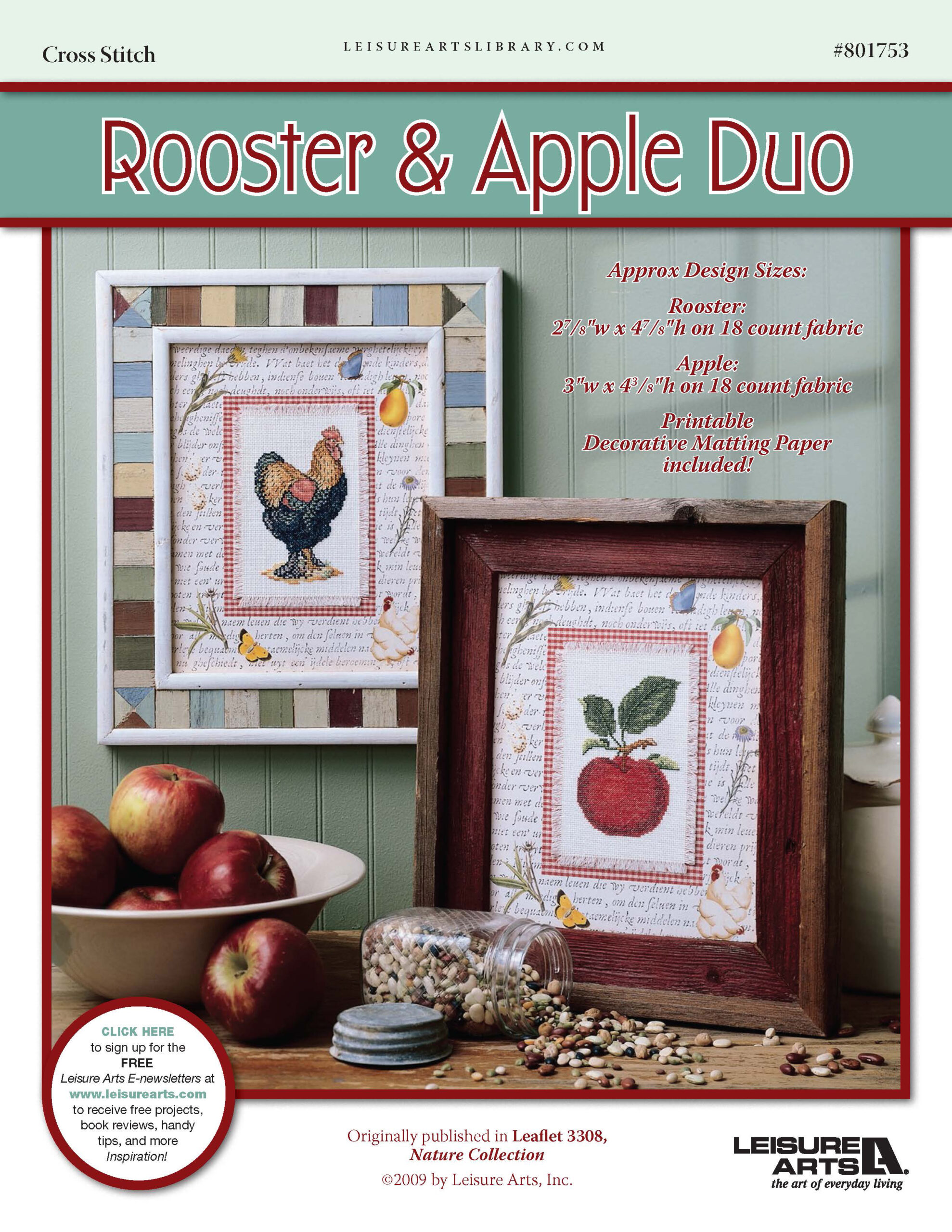 Leisure Arts Nature Collection Rooster Apple Duo Cross Stitch ePattern