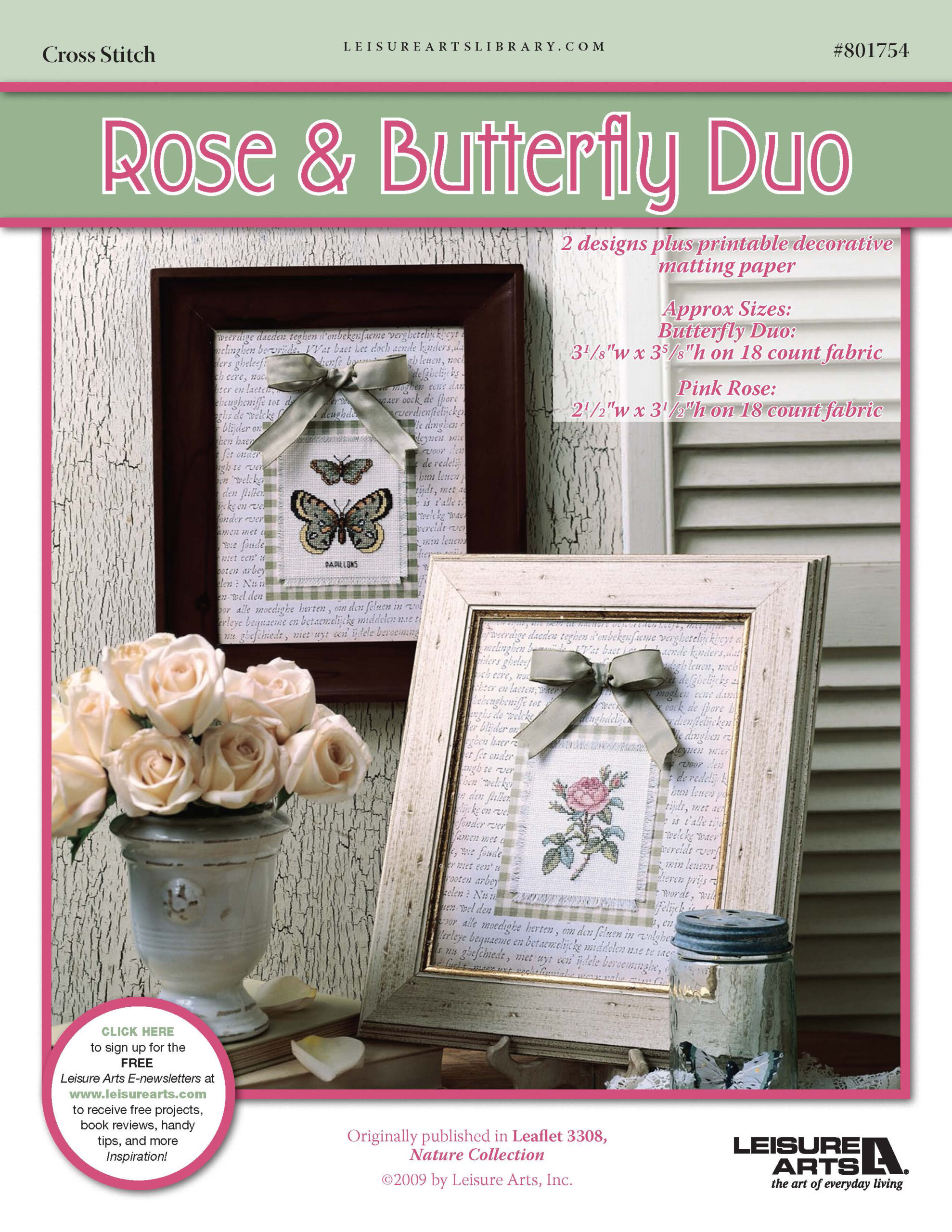 Leisure Arts Nature Collection Rose Butterfly Duo Cross Stitch ePattern