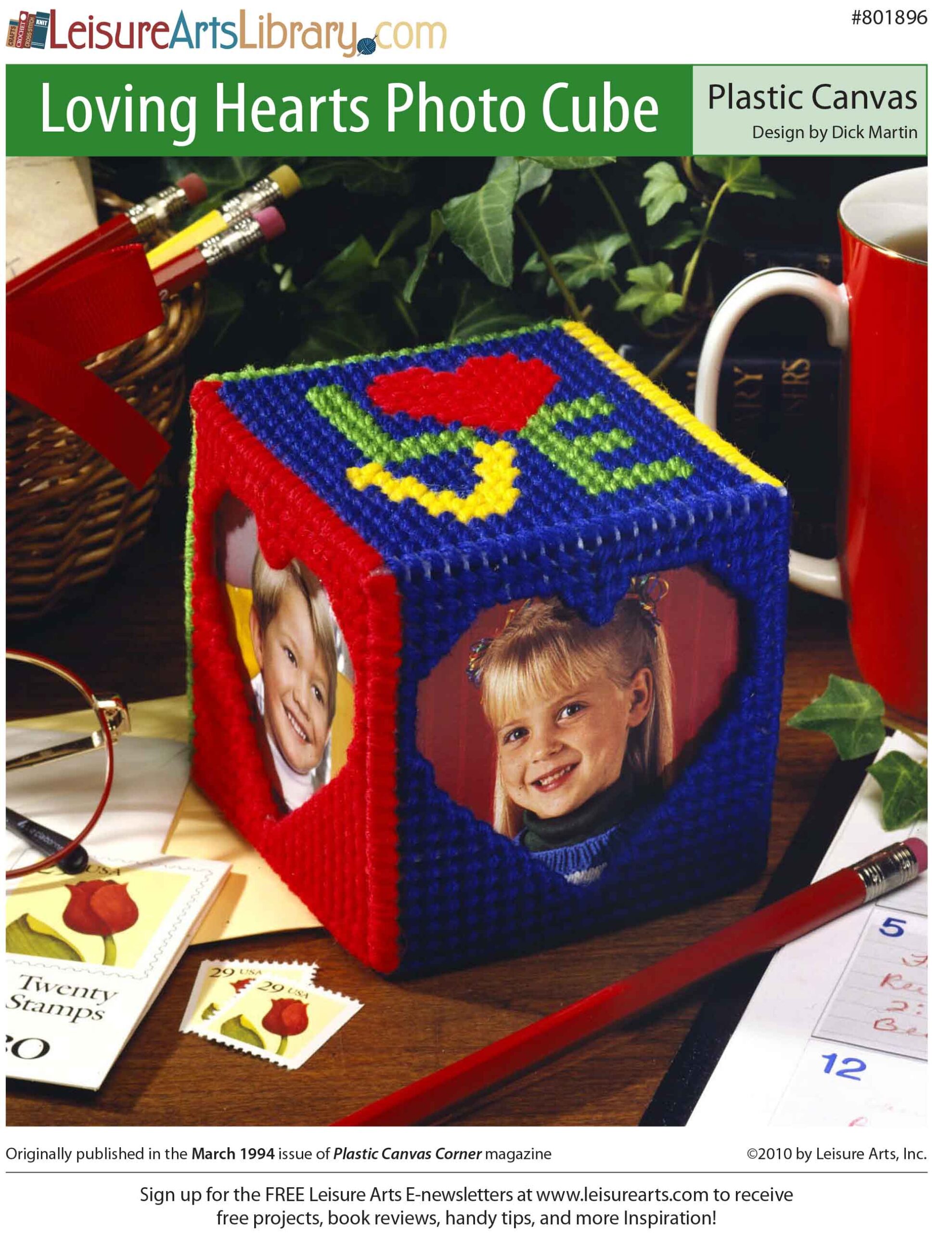 Leisure Arts Loving Hearts Photo Cube Plastic Canvas ePattern