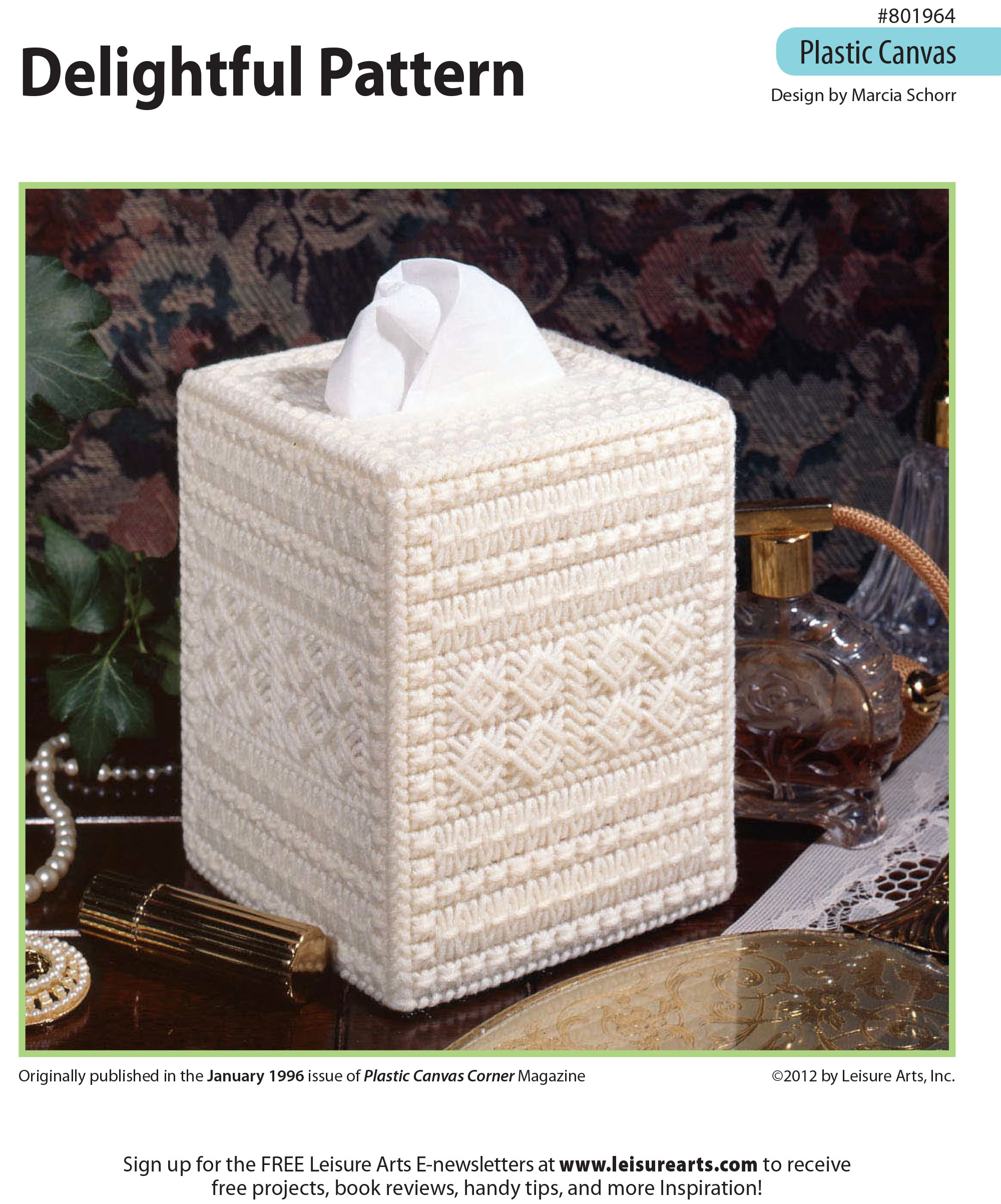 Leisure Arts Delightful Pattern Tissue Box Cover Plastic Canvas ePattern