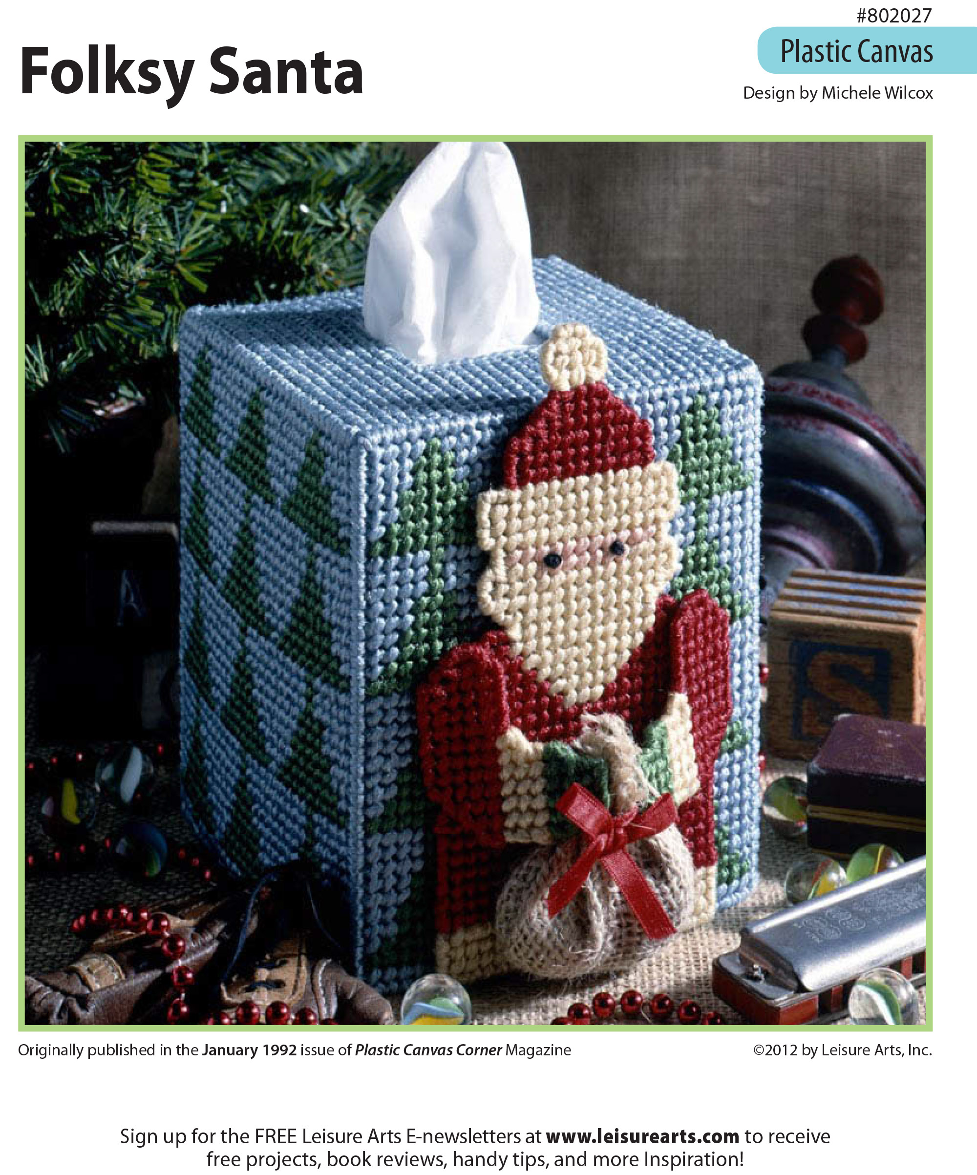 Leisure Arts Folksy Santa Tissue Box Cover Plastic Canvas ePattern