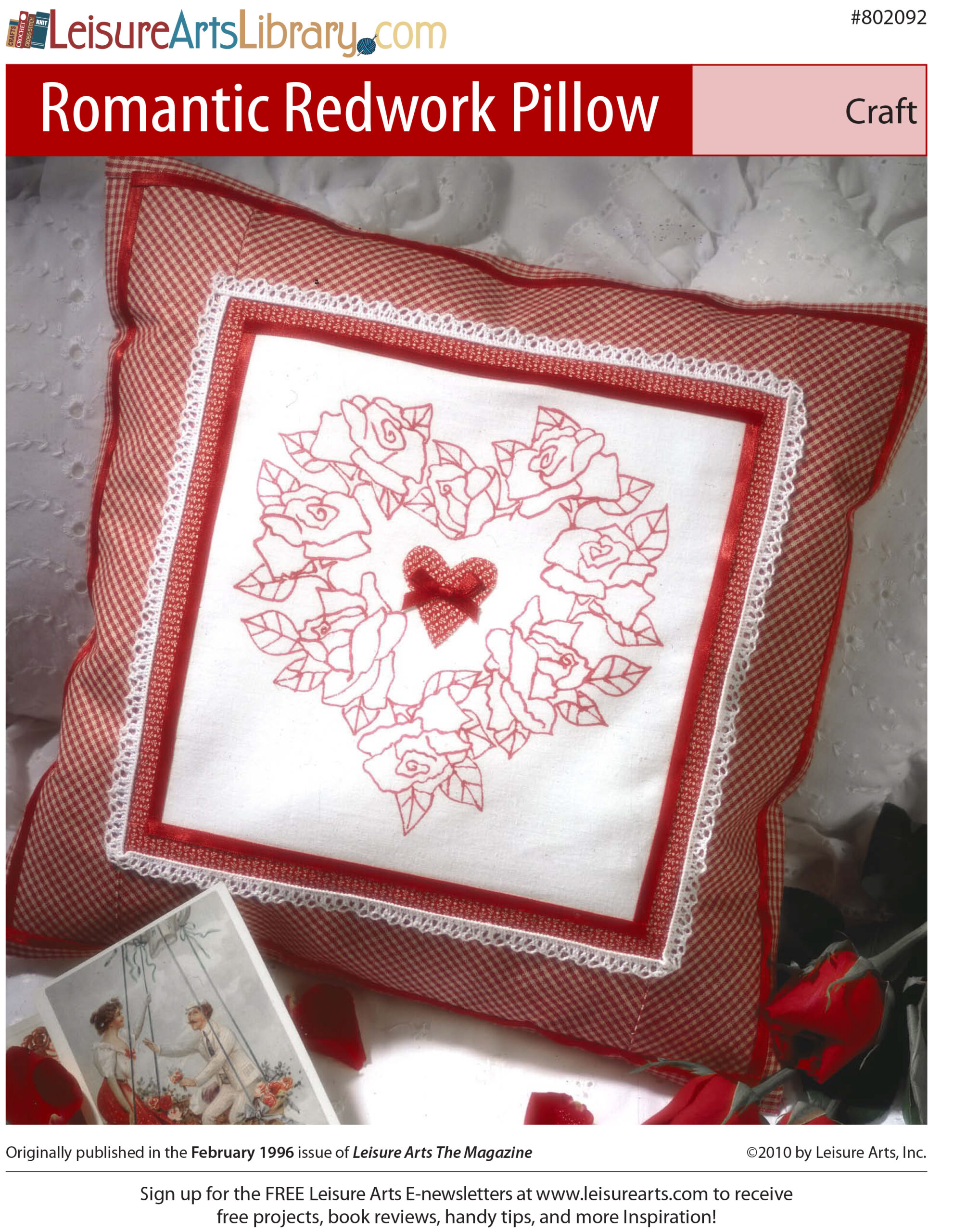 Leisure Arts Romantic Redwork Pillow Craft ePattern