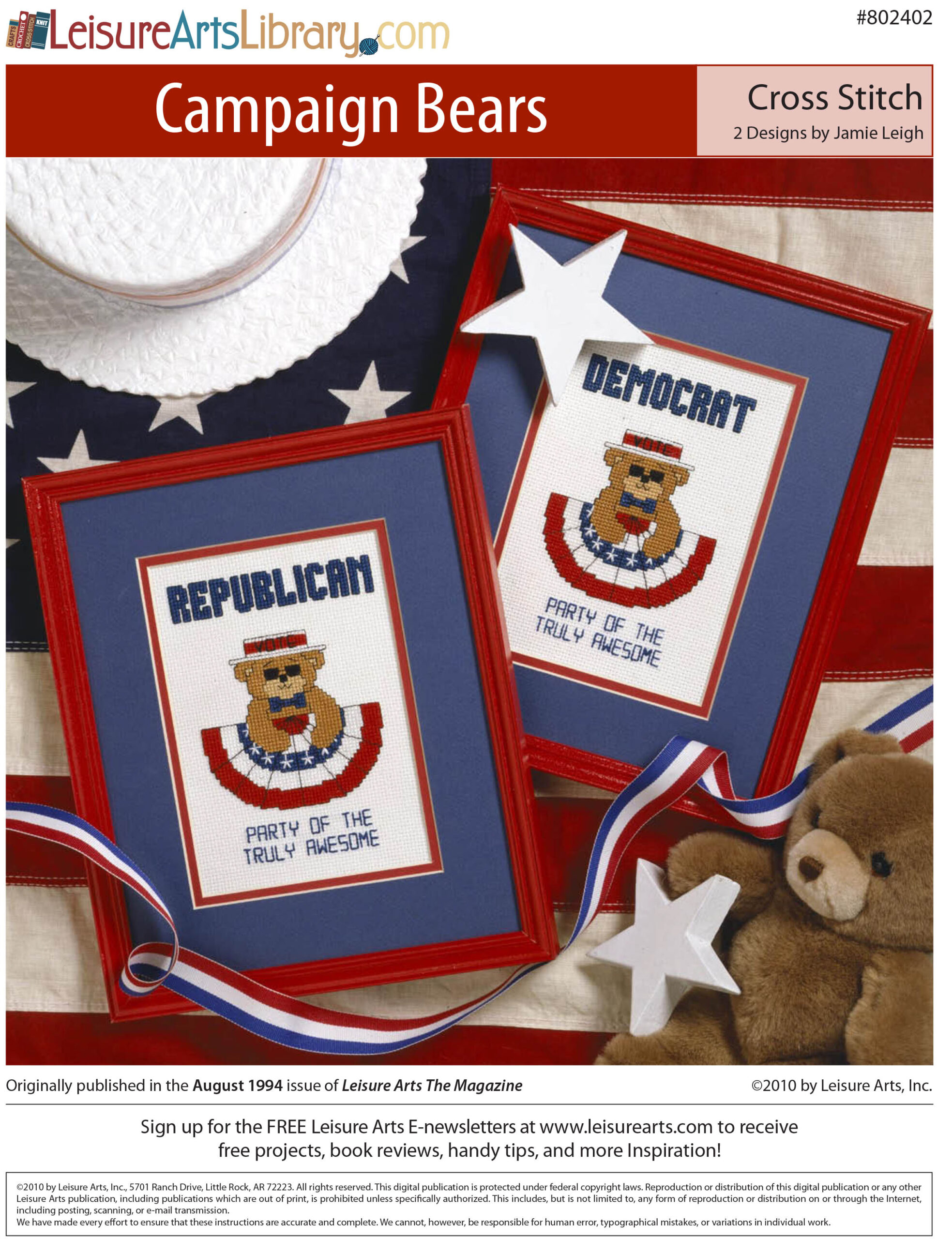 Leisure Arts Campaign Bears Cross Stitch ePattern