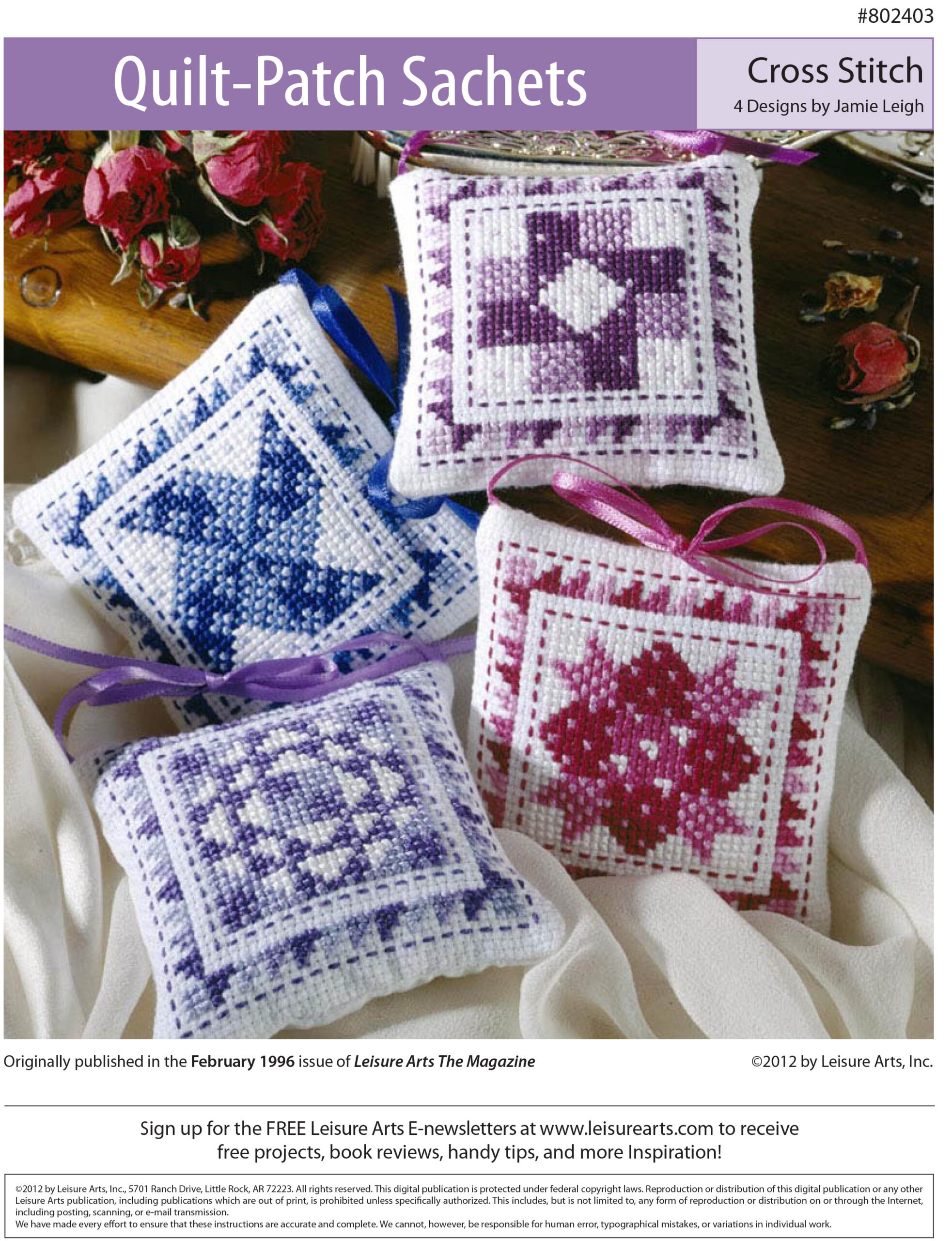 Leisure Arts QuiltPatch Sachets Cross Stitch ePattern