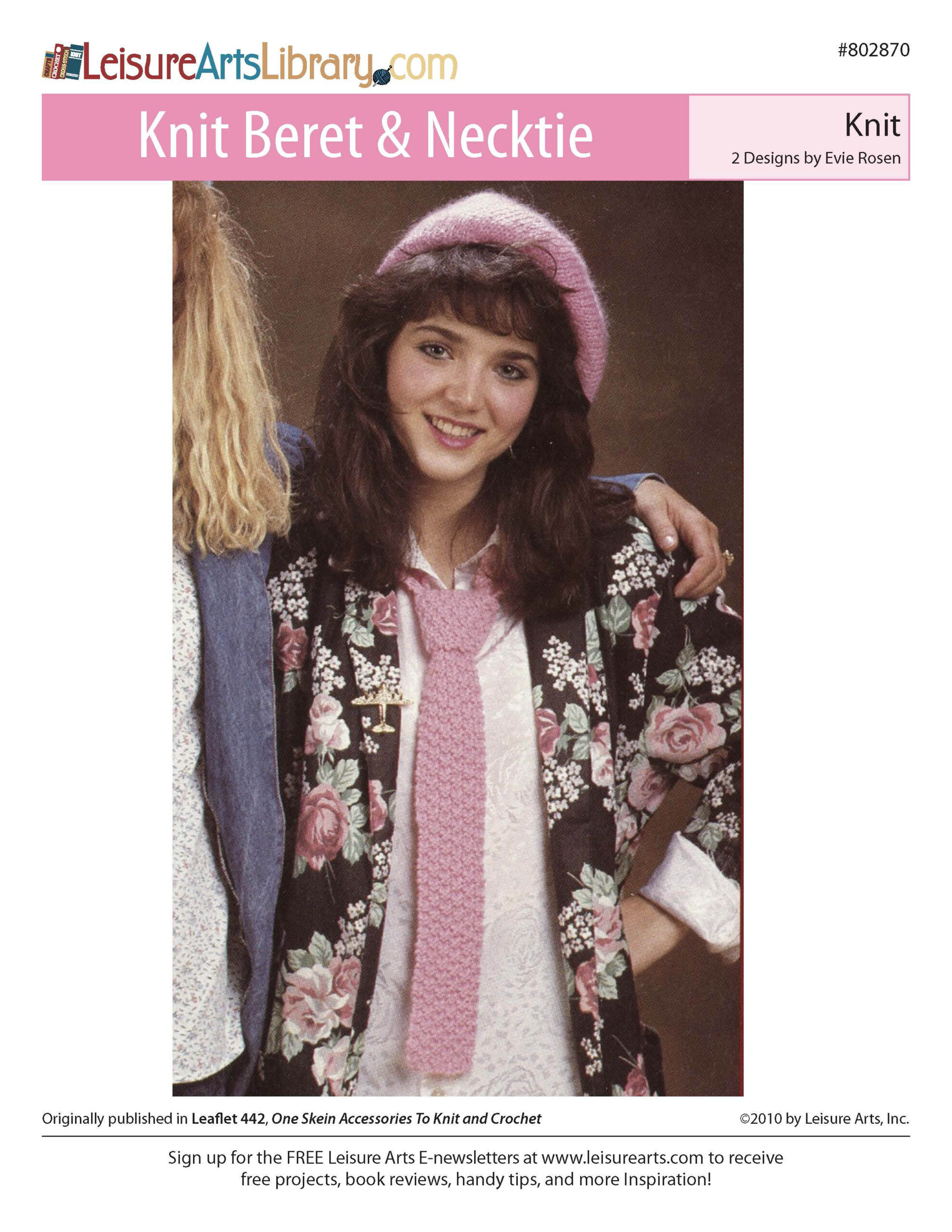 Leisure Arts One Skein Accessories To Knit And Crochet Beret Necktie ePattern