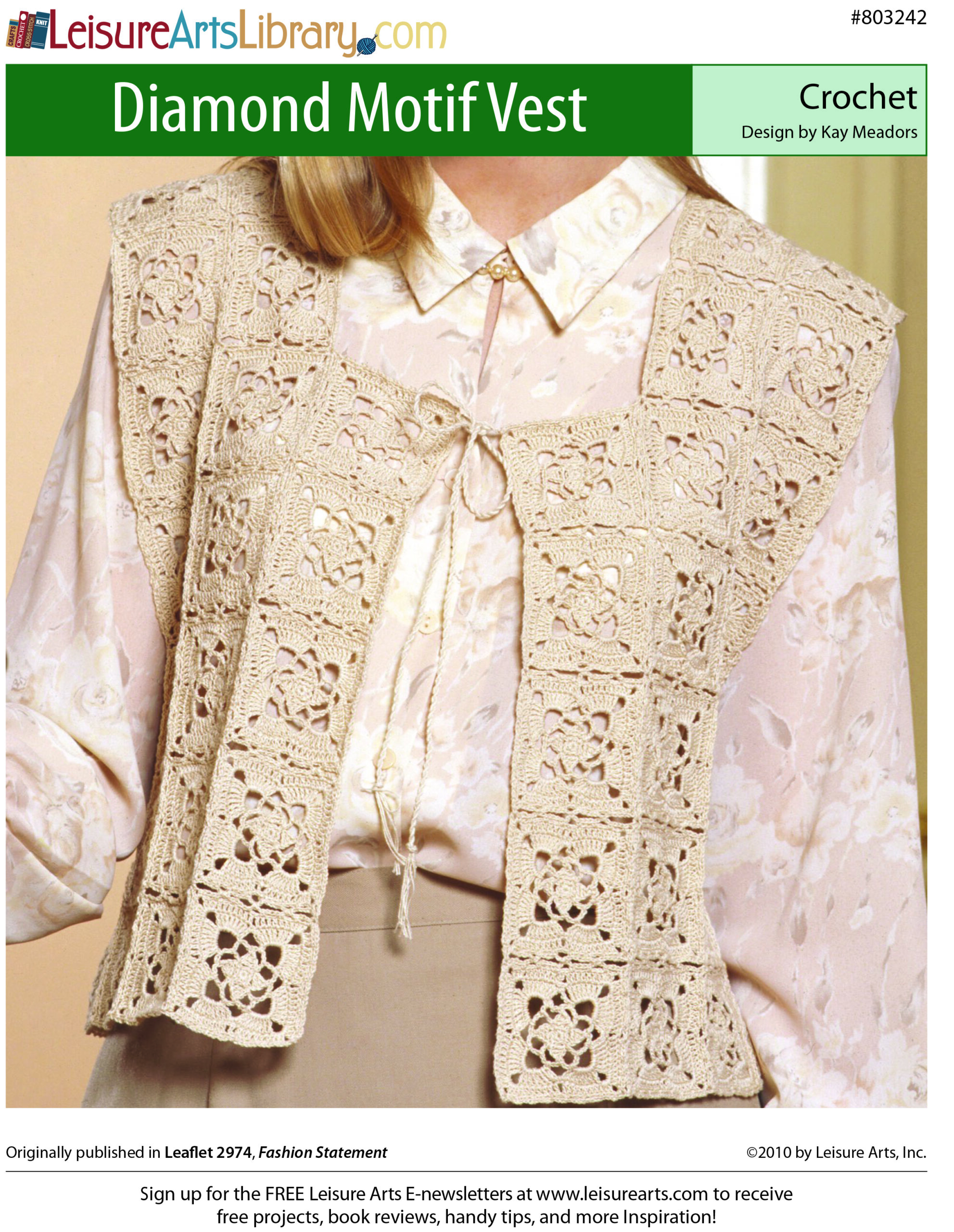 Leisure Arts Patterns Fashion Statement Diamond Motif Vest Crochet ePattern