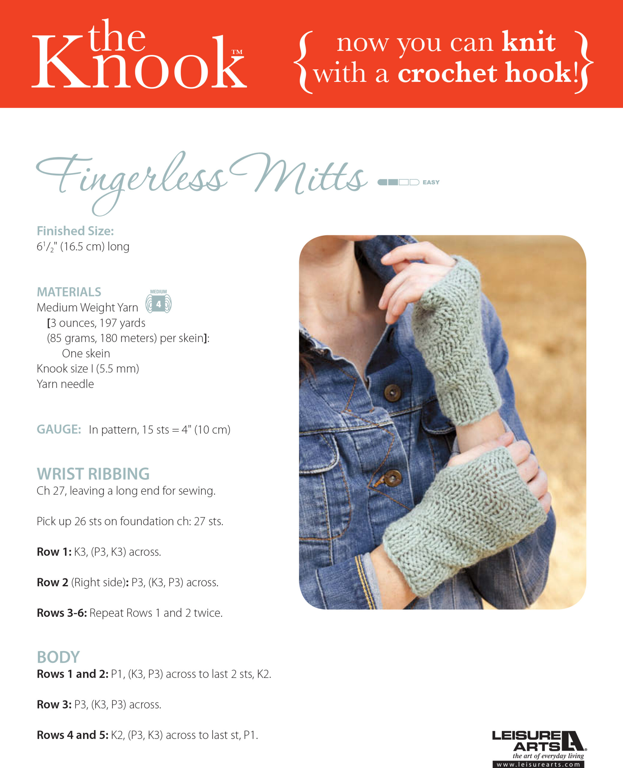 Leisure Arts Fingerless Mitts Knook ePattern