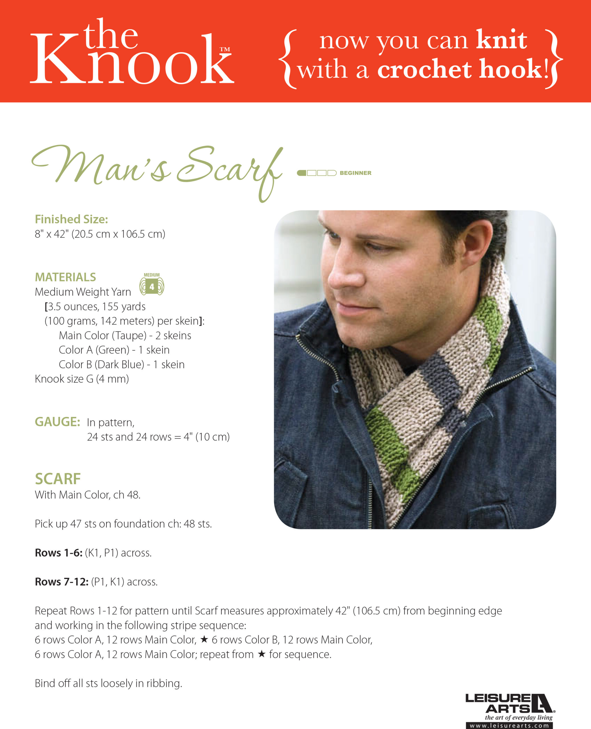 Leisure Arts Mans Scarf Knook ePattern