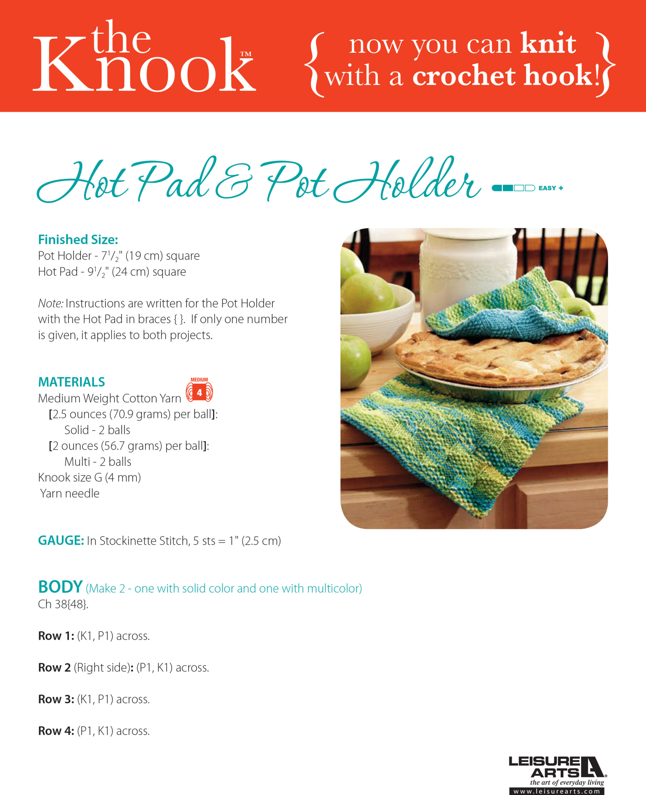 Leisure Arts Hot Pad Pot Holder Knook ePattern