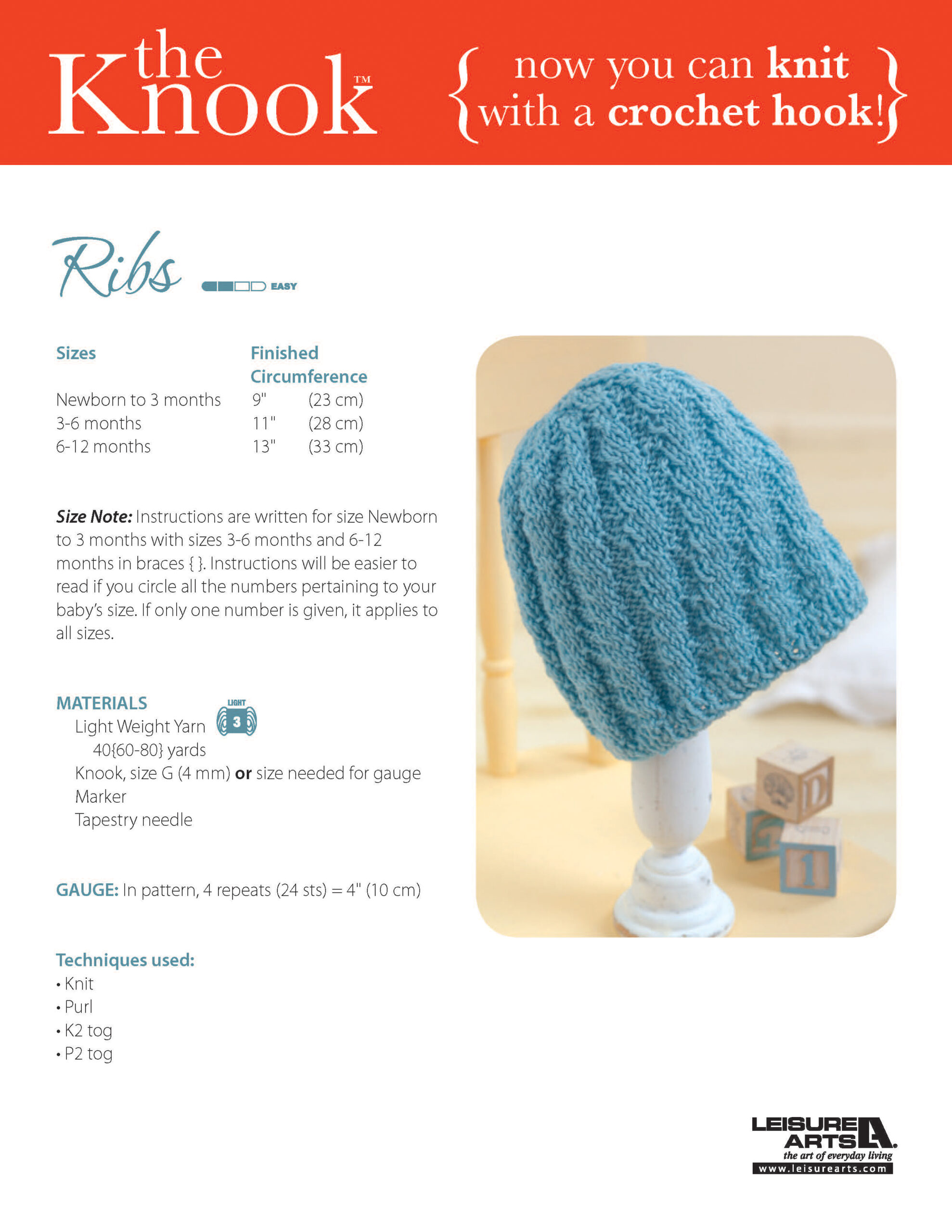 Leisure Arts Baby Beanies Made With The Knook Ribs ePattern