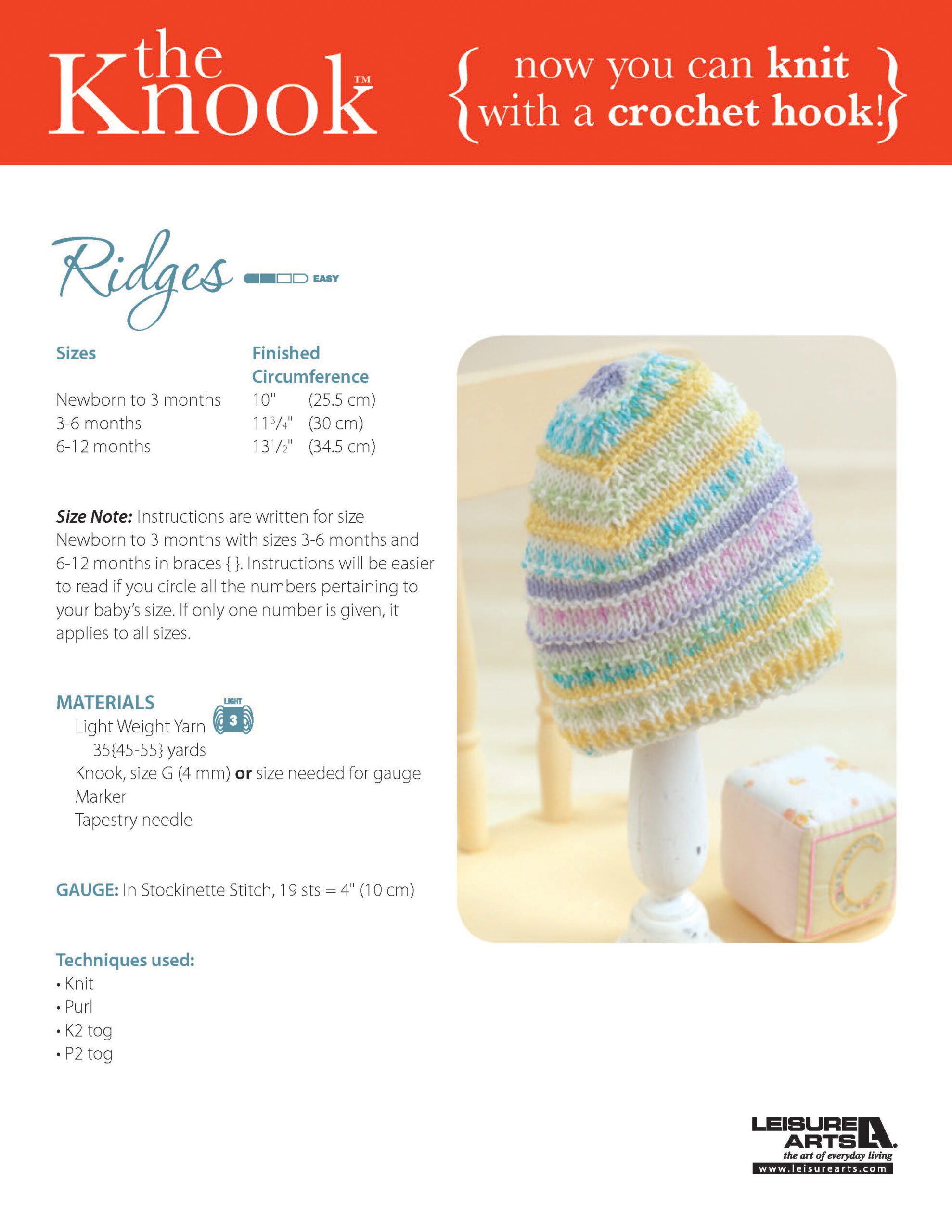 Leisure Arts Baby Beanies Made With The Knook Ridges ePattern