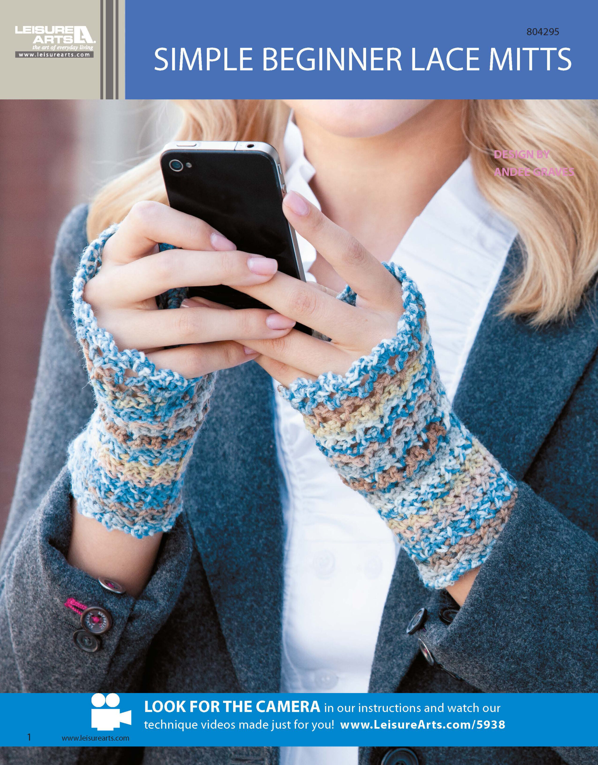 Leisure Arts Texting Mitts Simple Beginner Lace Crochet ePattern