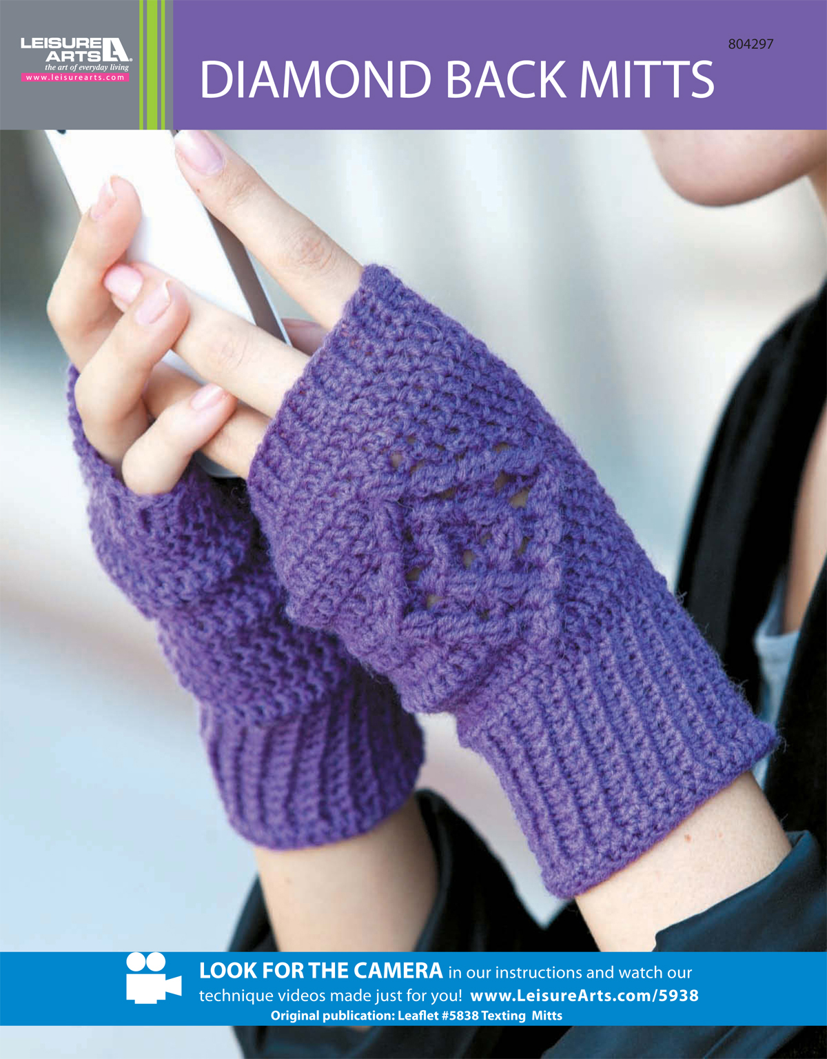 Leisure Arts Texting Mitts Diamond Back Crochet ePattern